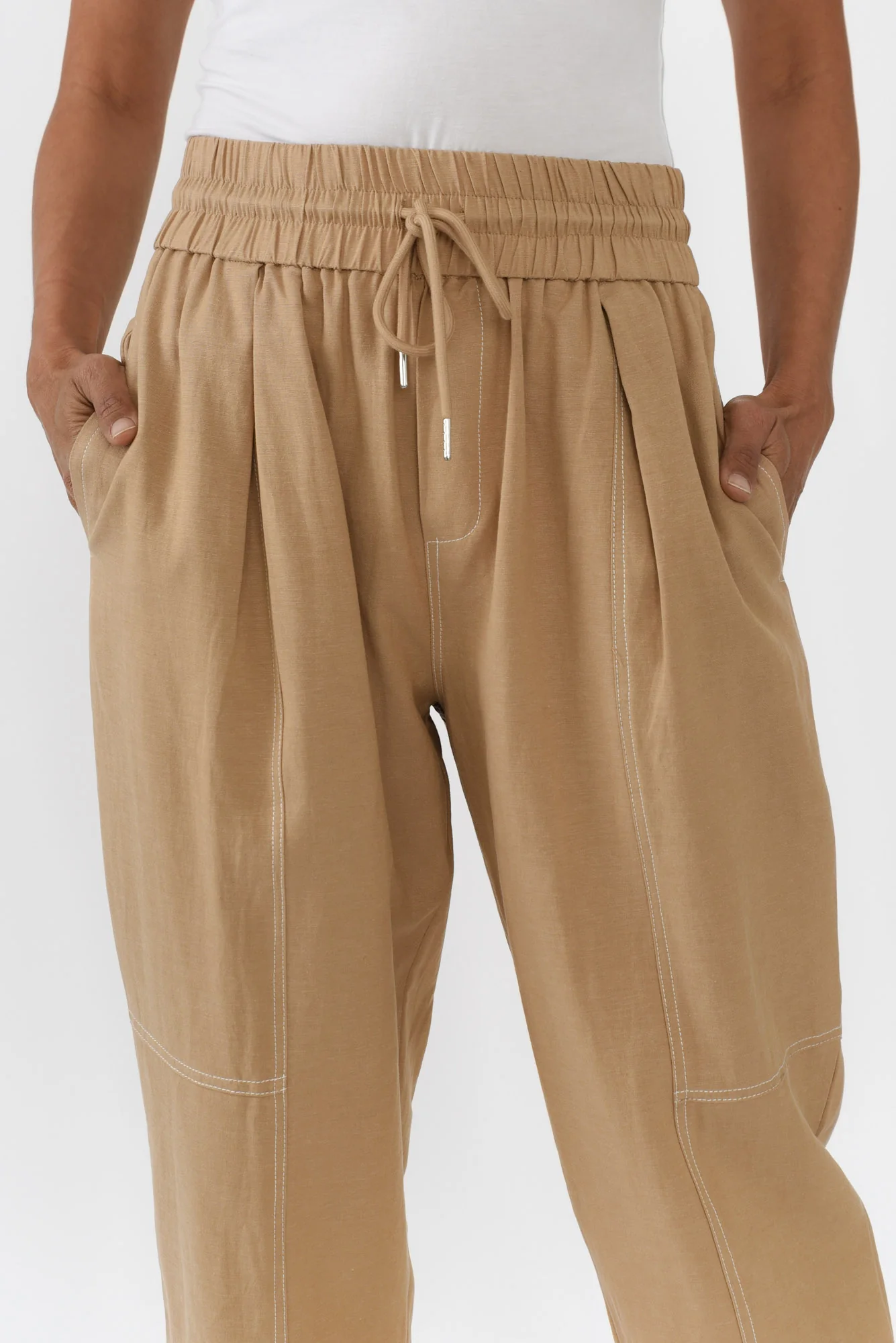 Giana Beige Contrast Drawstring Pants - Image 5