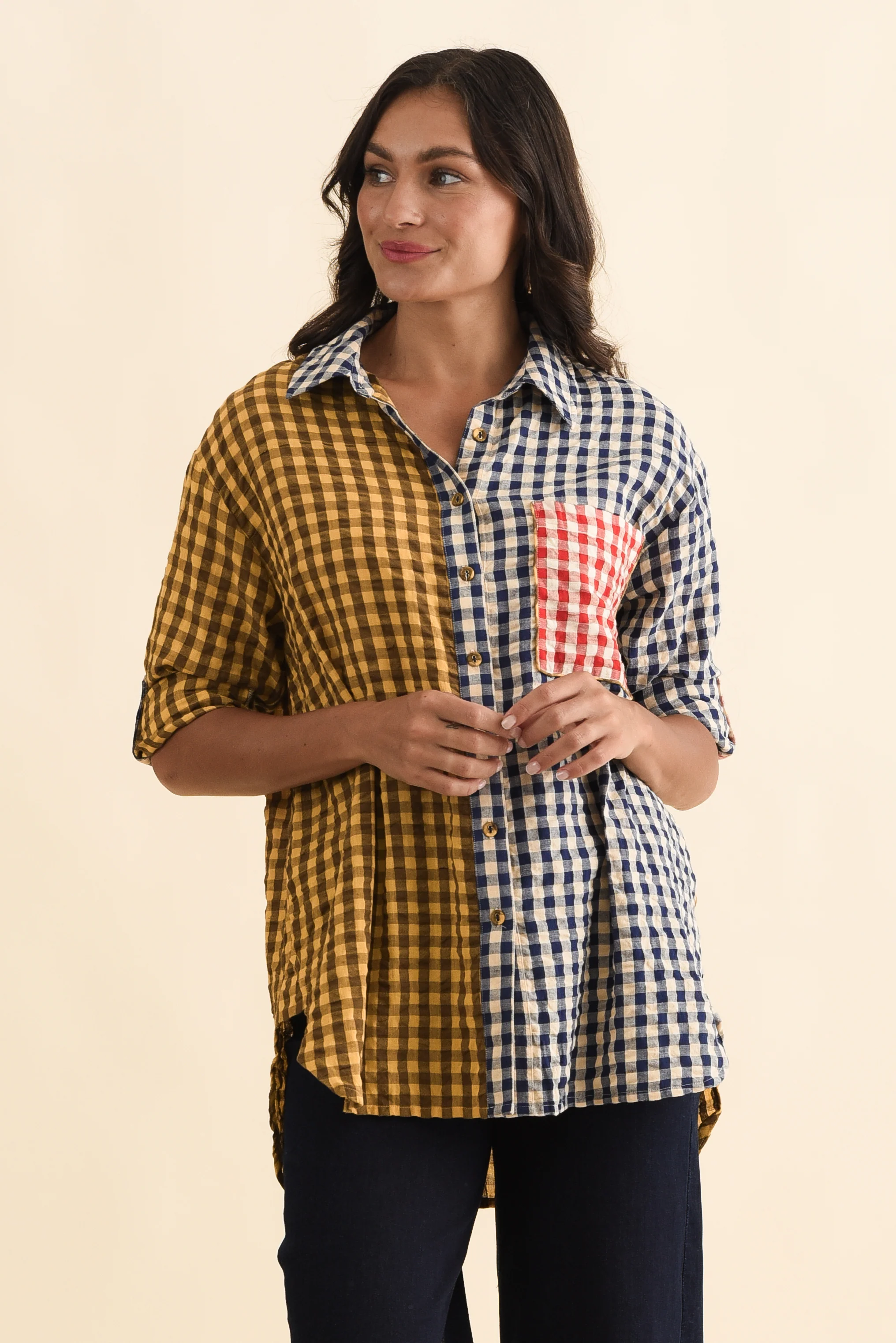 Gillie Navy Check Cotton Shirt - Image 2