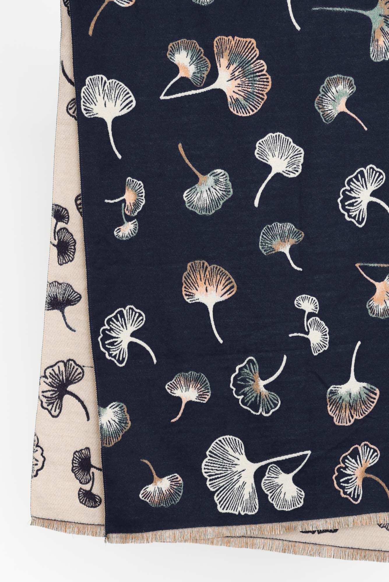 Ginko Navy Flower Scarf - Image 4