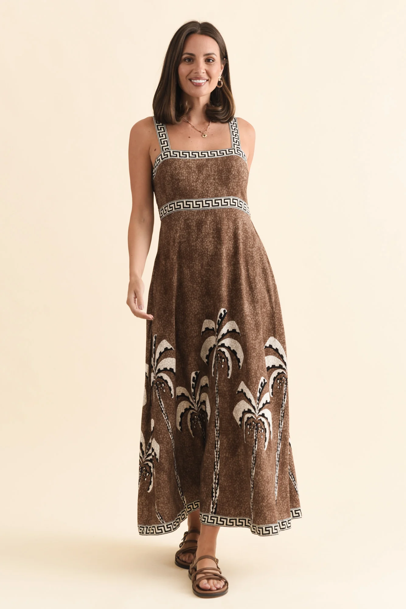 Giovanna Brown Tropical Maxi Dress
