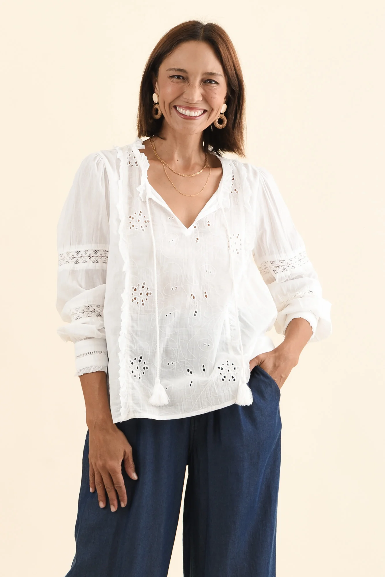 Gloria White Embroidered Cotton Top