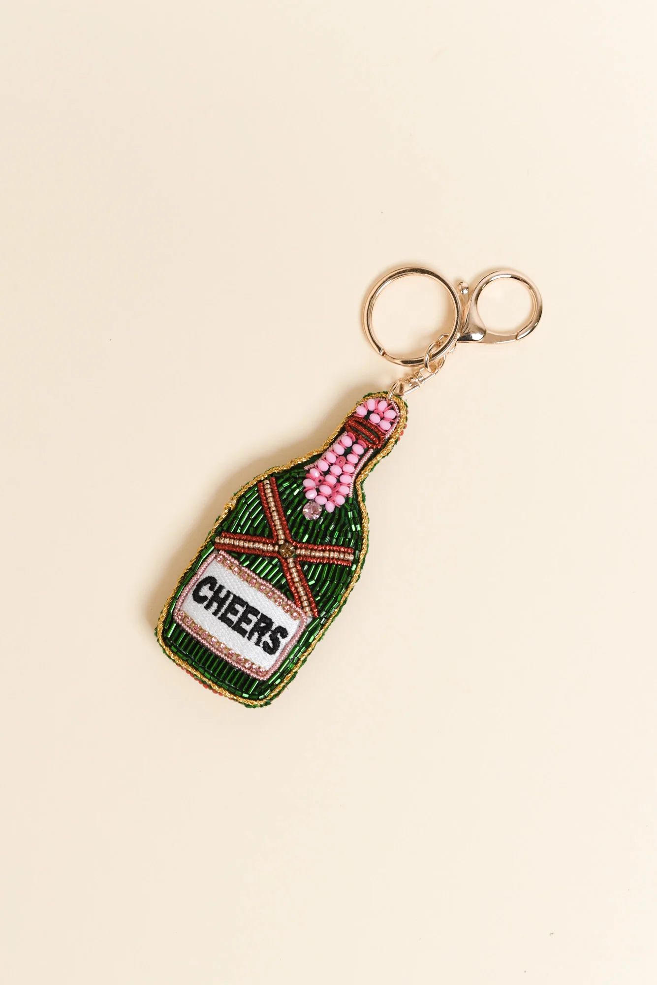 Green Champagne Beaded Keychain