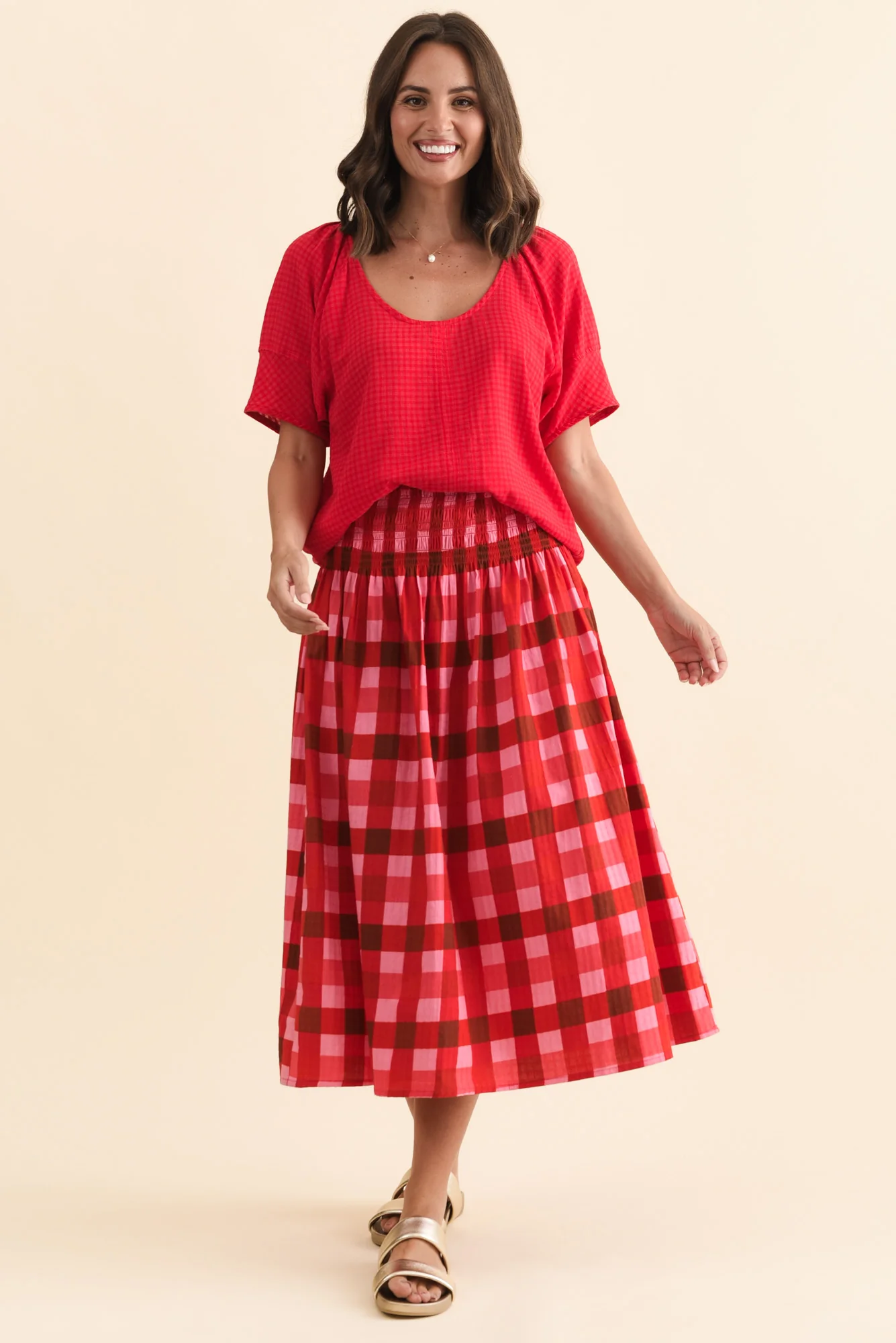Grove Red Check Cotton Blend Top - Image 3