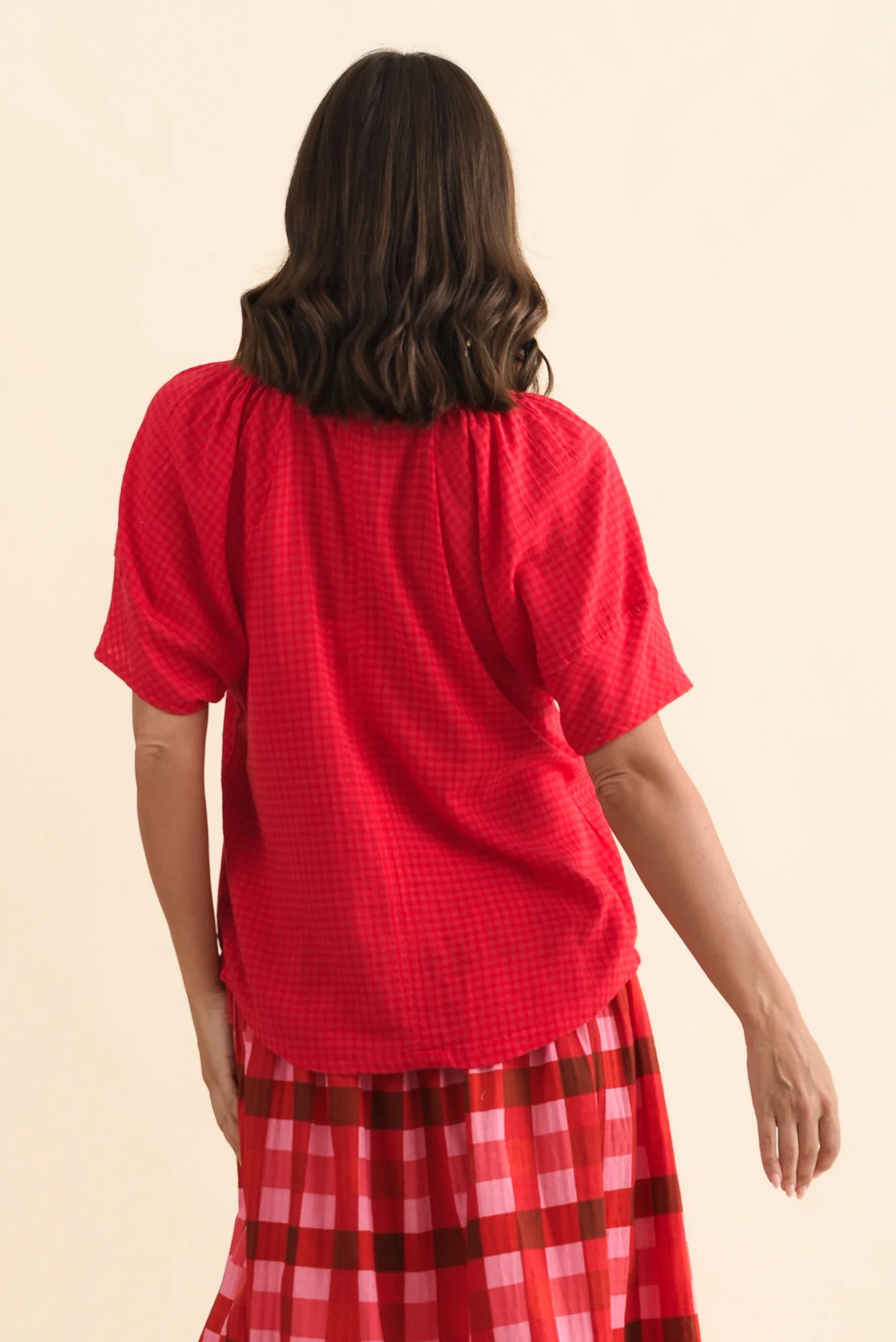 Grove Red Check Cotton Blend Top - Image 5
