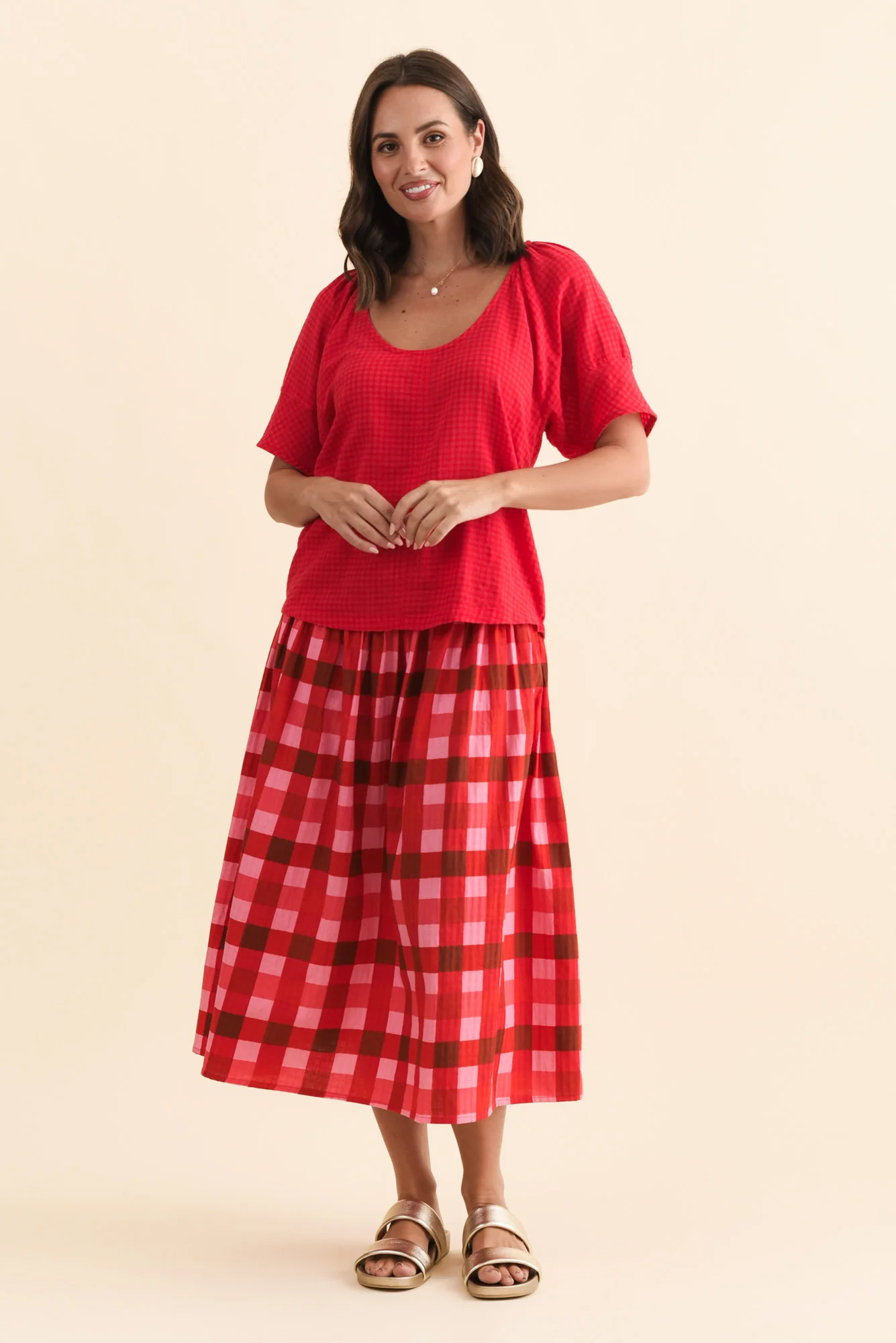 Grove Red Check Cotton Blend Top - Image 7