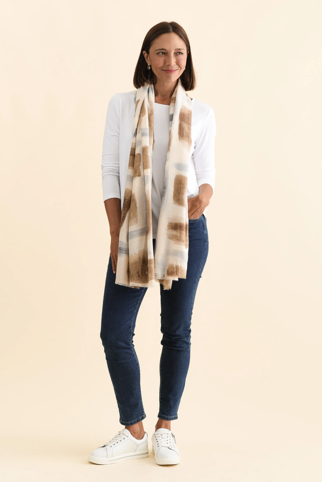 Gutha Cream Abstract Scarf - Image 3