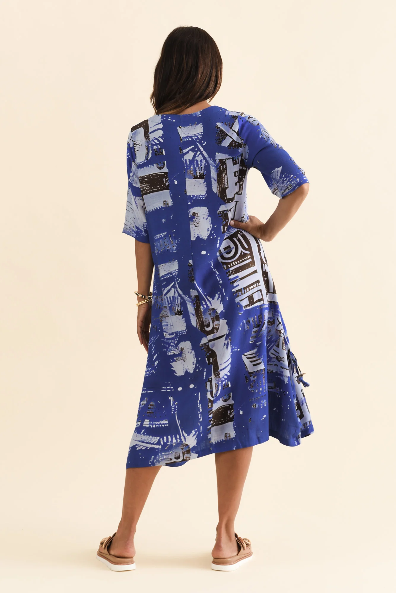 Hailee Blue Mosaic Linen Cotton Dress - Image 4
