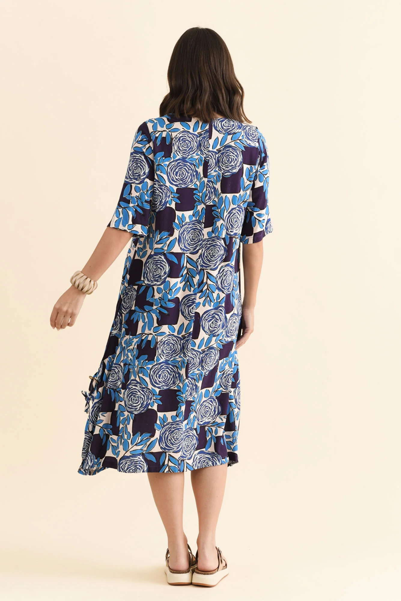 Hailee Navy Flower Linen Cotton Dress - Image 4
