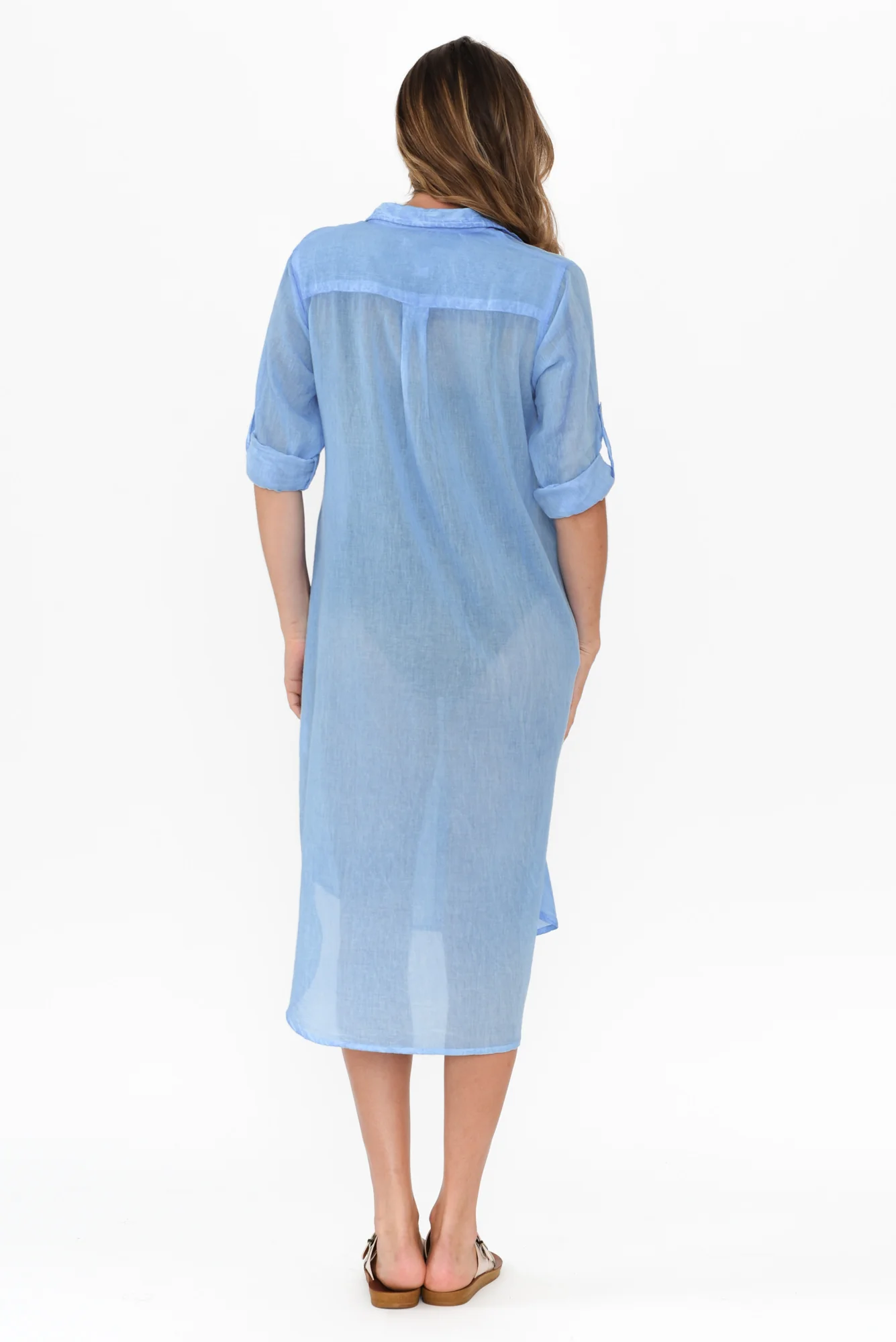 Hailey Blue Cotton Button Kaftan - Image 5