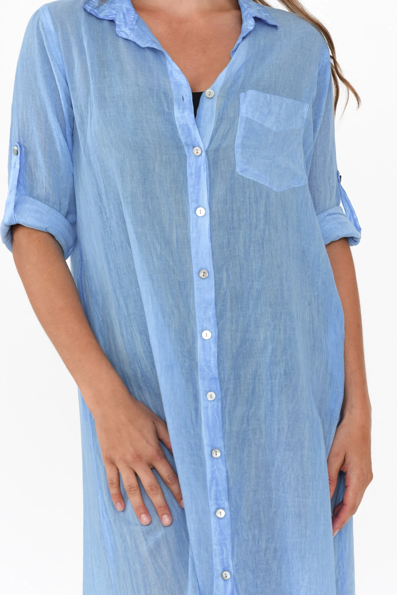 Hailey Blue Cotton Button Kaftan - Image 6