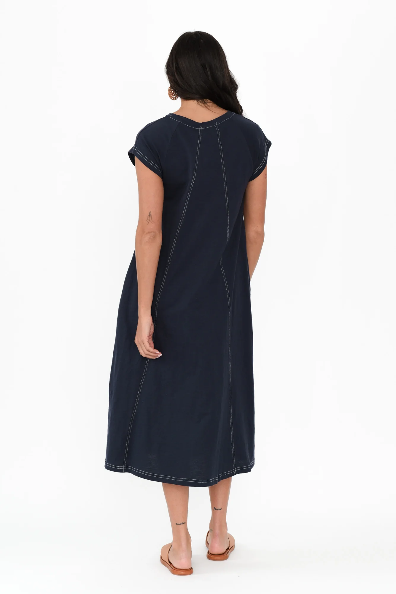 Haisley Navy Contrast Cotton Dress - Image 4