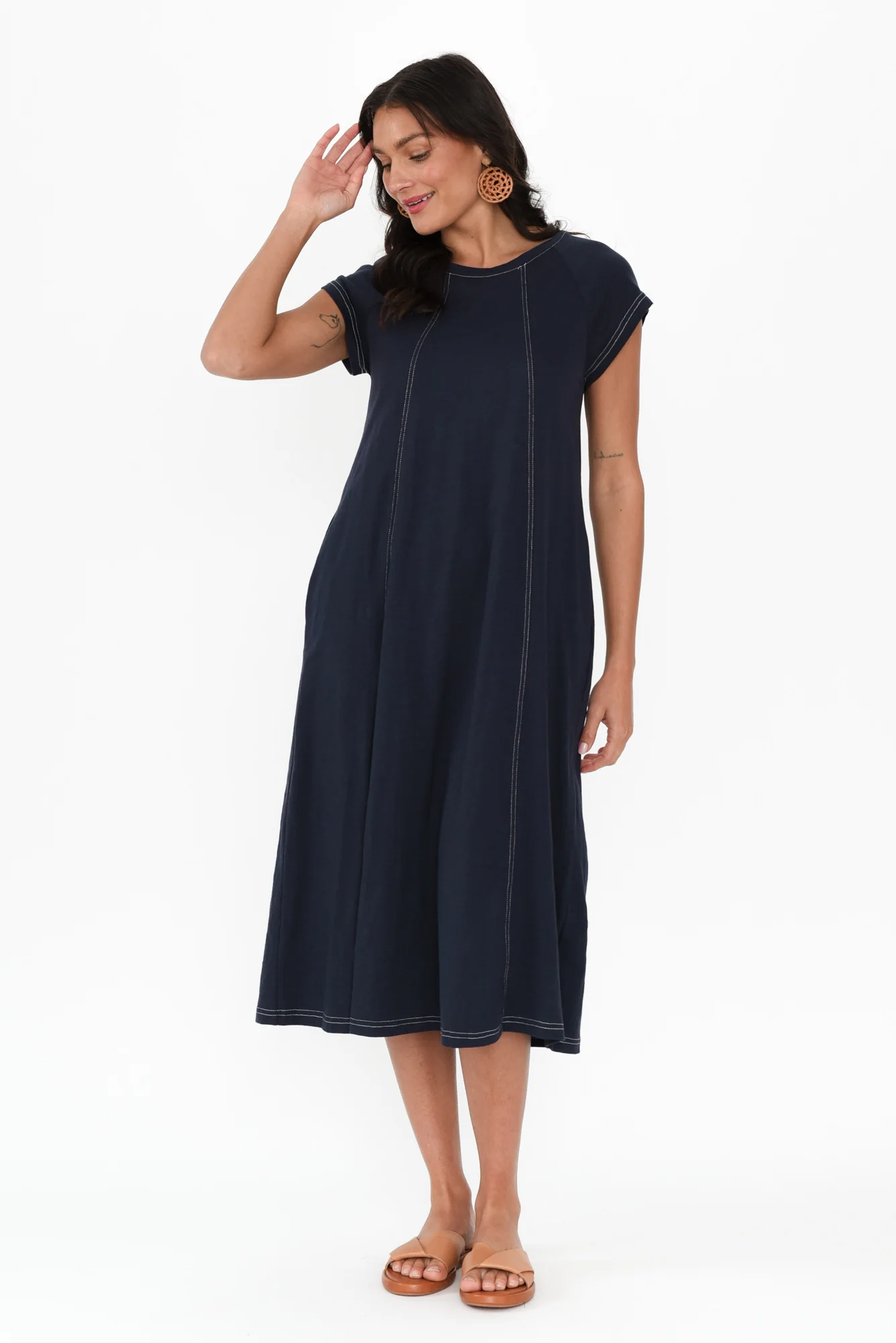 Haisley Navy Contrast Cotton Dress - Image 6