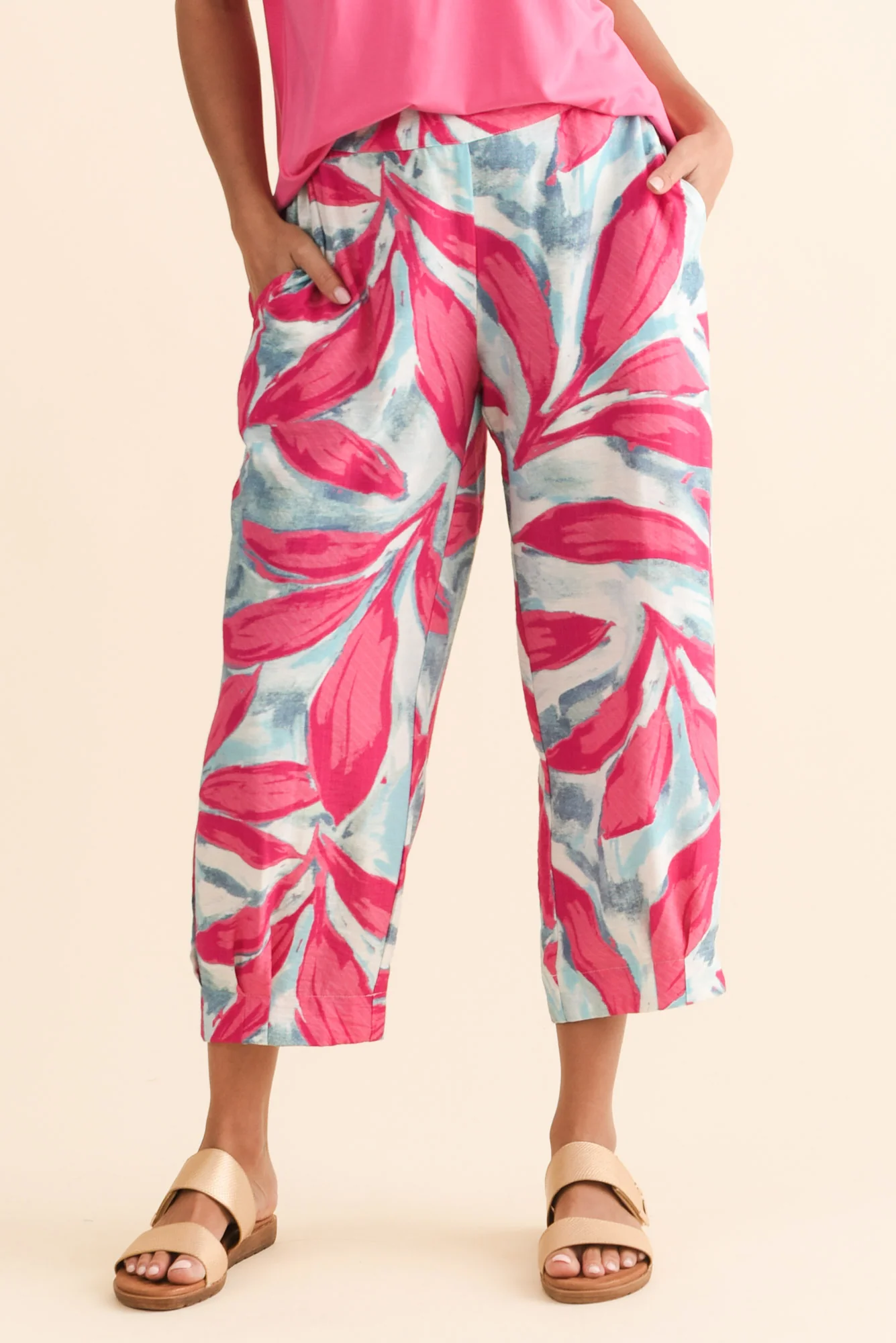 Hallie Pink Leaf Pocket Pants