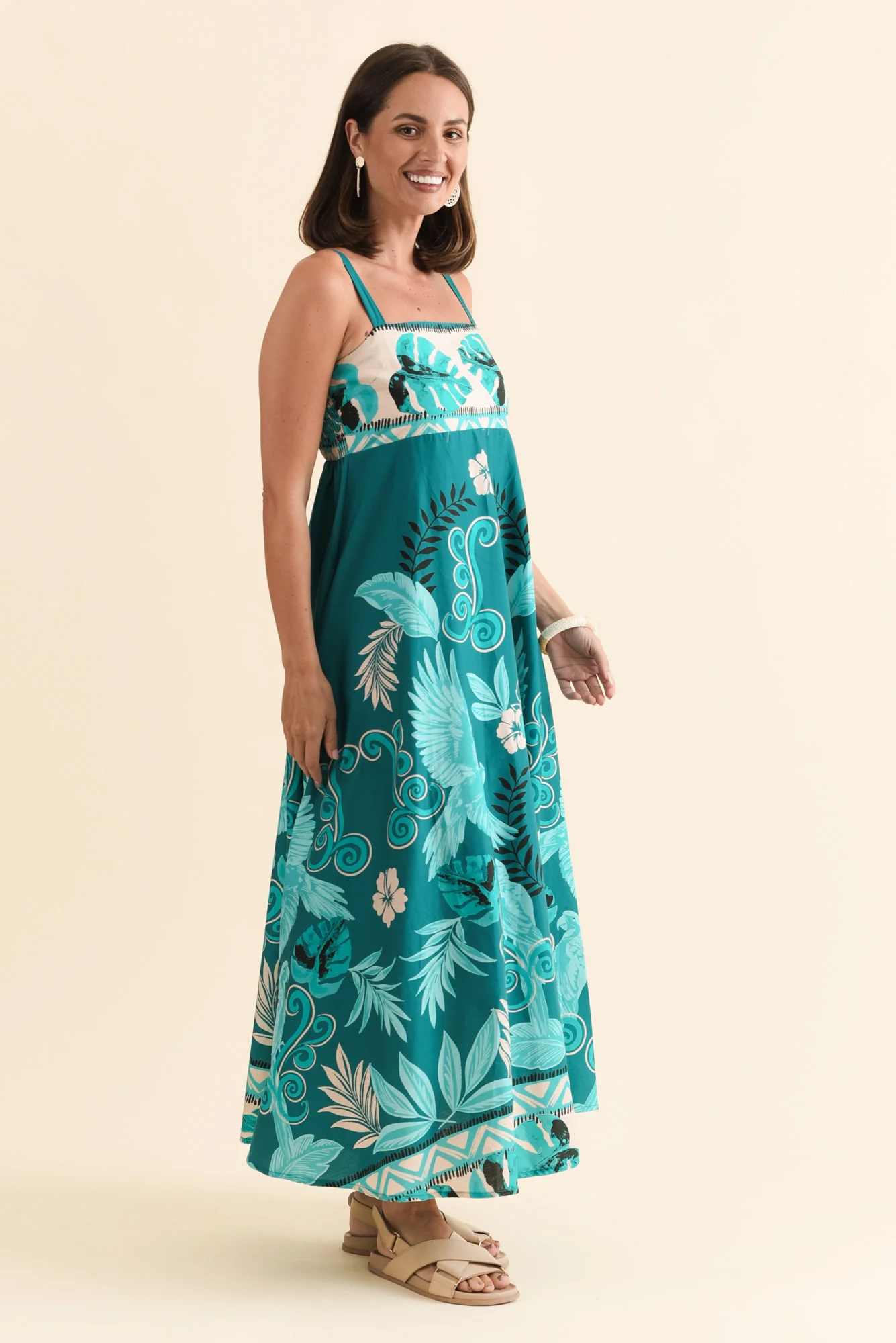 Haly Blue Tropical Cotton Poplin Dress - Image 3