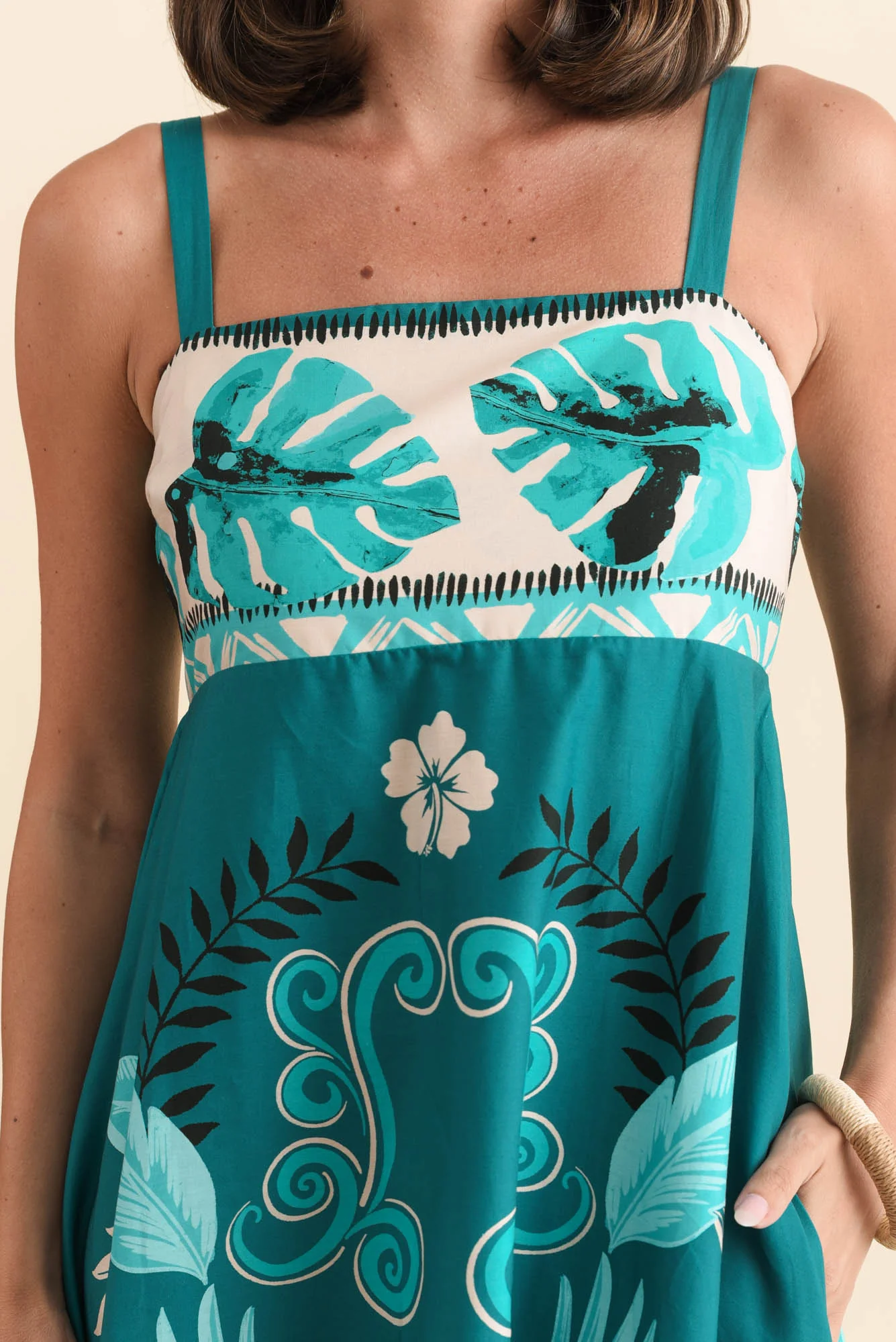 Haly Blue Tropical Cotton Poplin Dress - Image 5