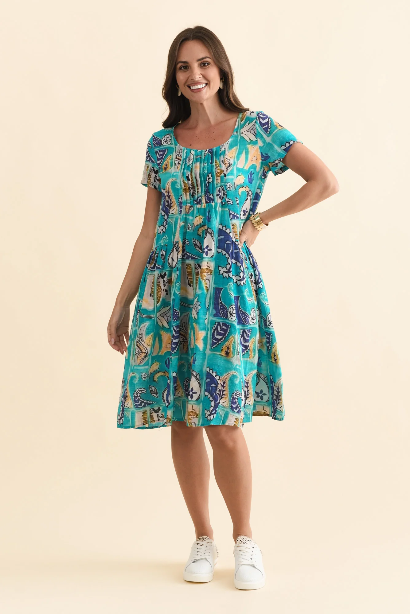 Hanoi Blue Paisley Cotton Blend Dress - Image 2