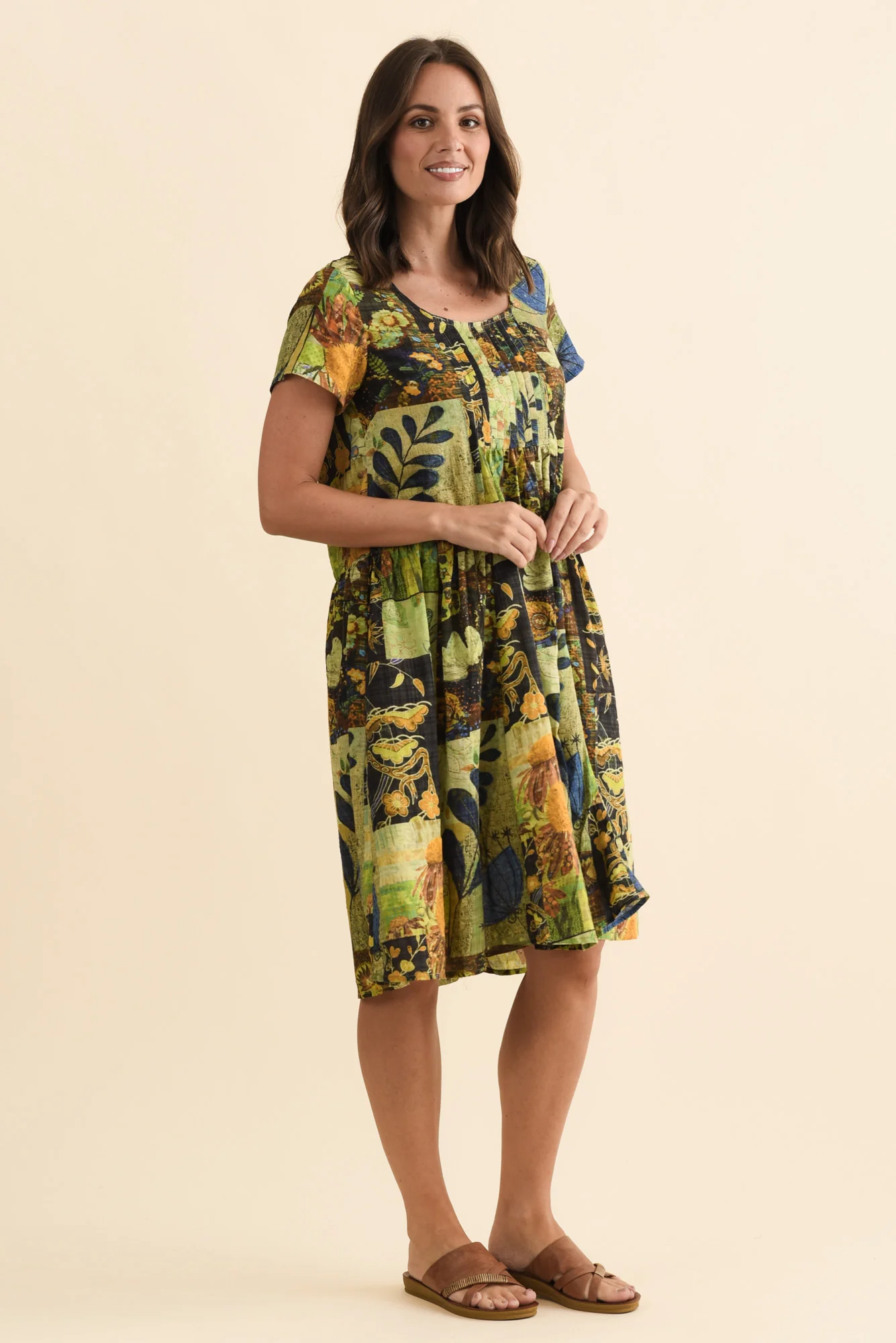 Hanoi Green Botanical Cotton Blend Dress - Image 3