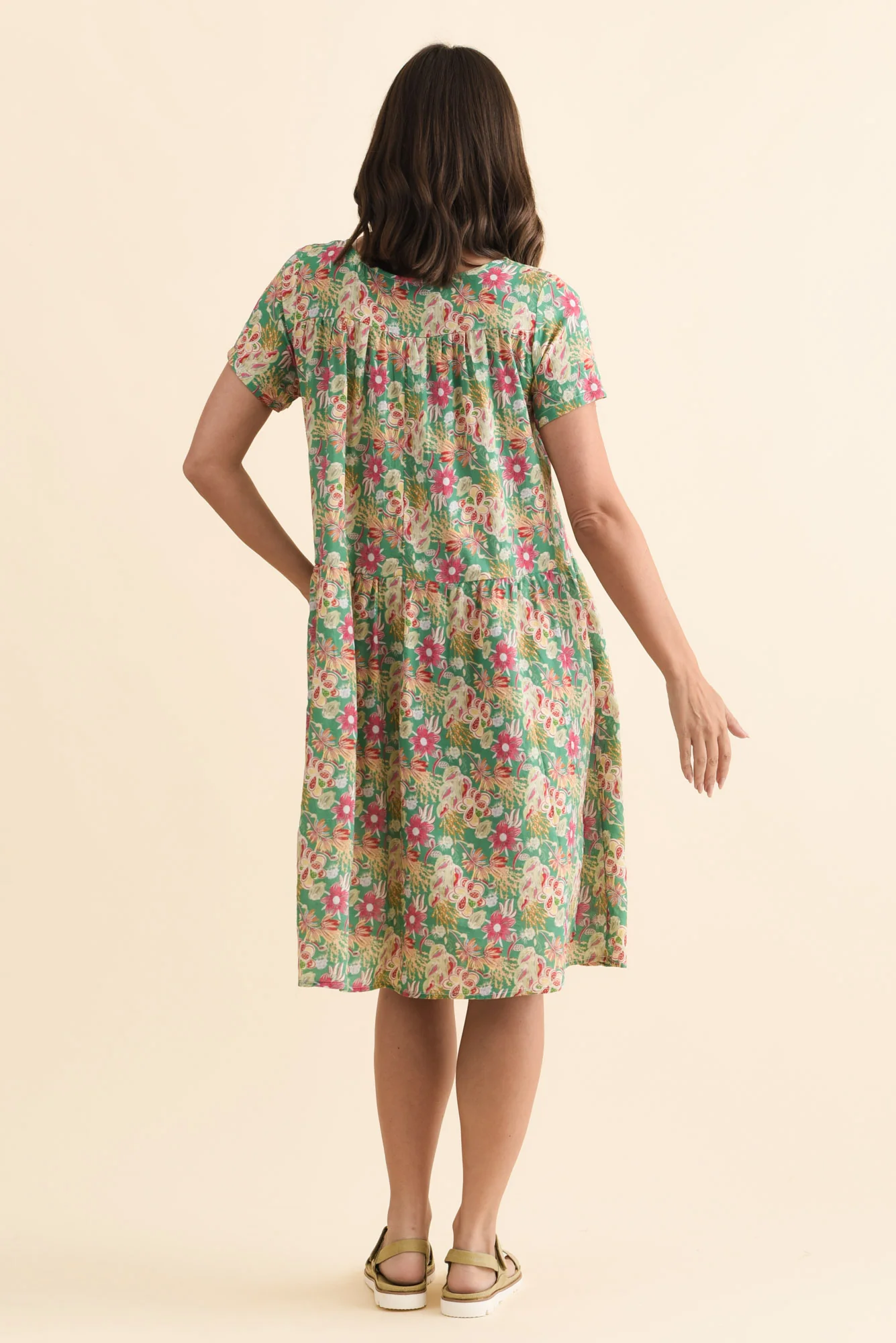 Hanoi Green Flower Cotton Blend Dress - Image 2