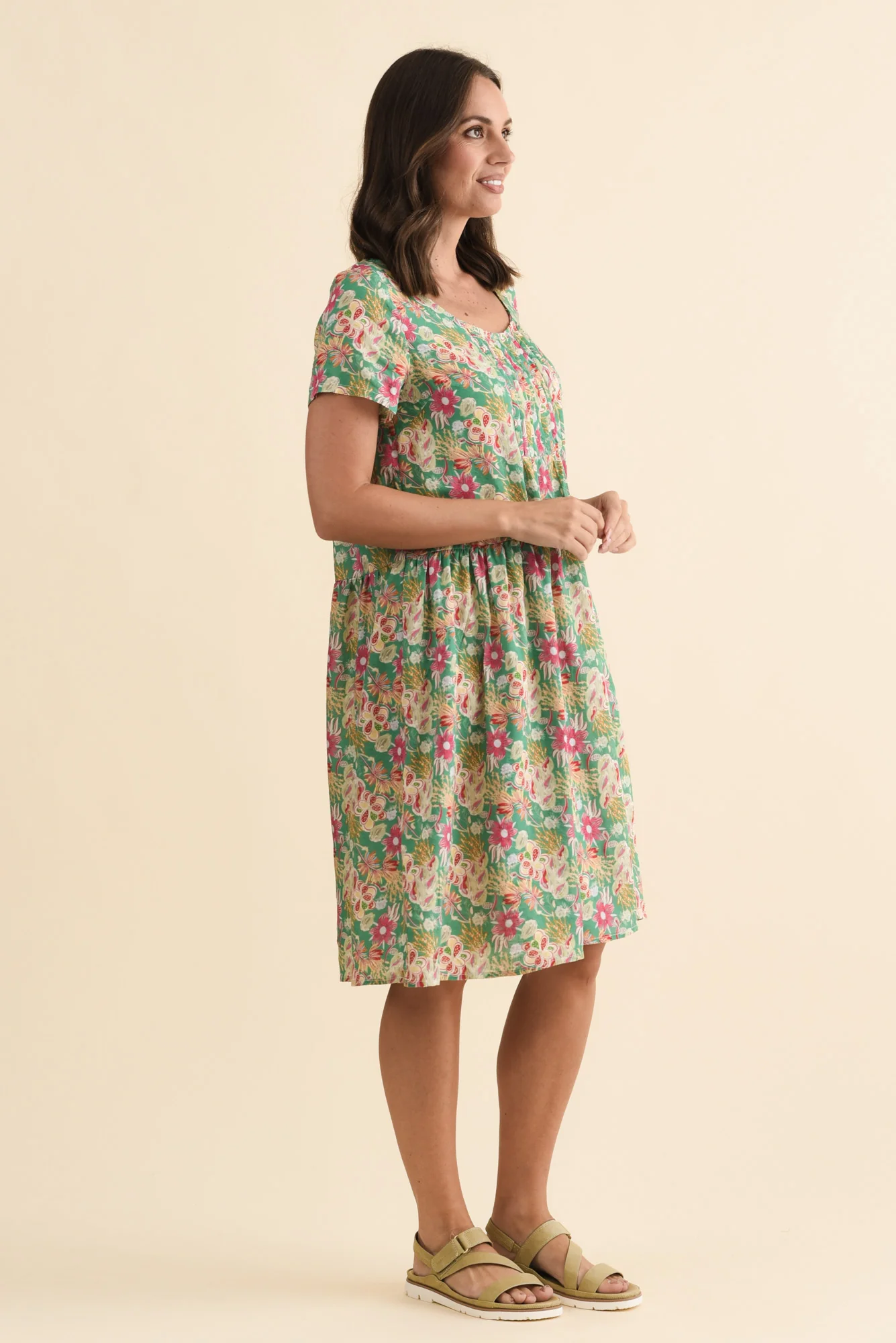 Hanoi Green Flower Cotton Blend Dress - Image 3