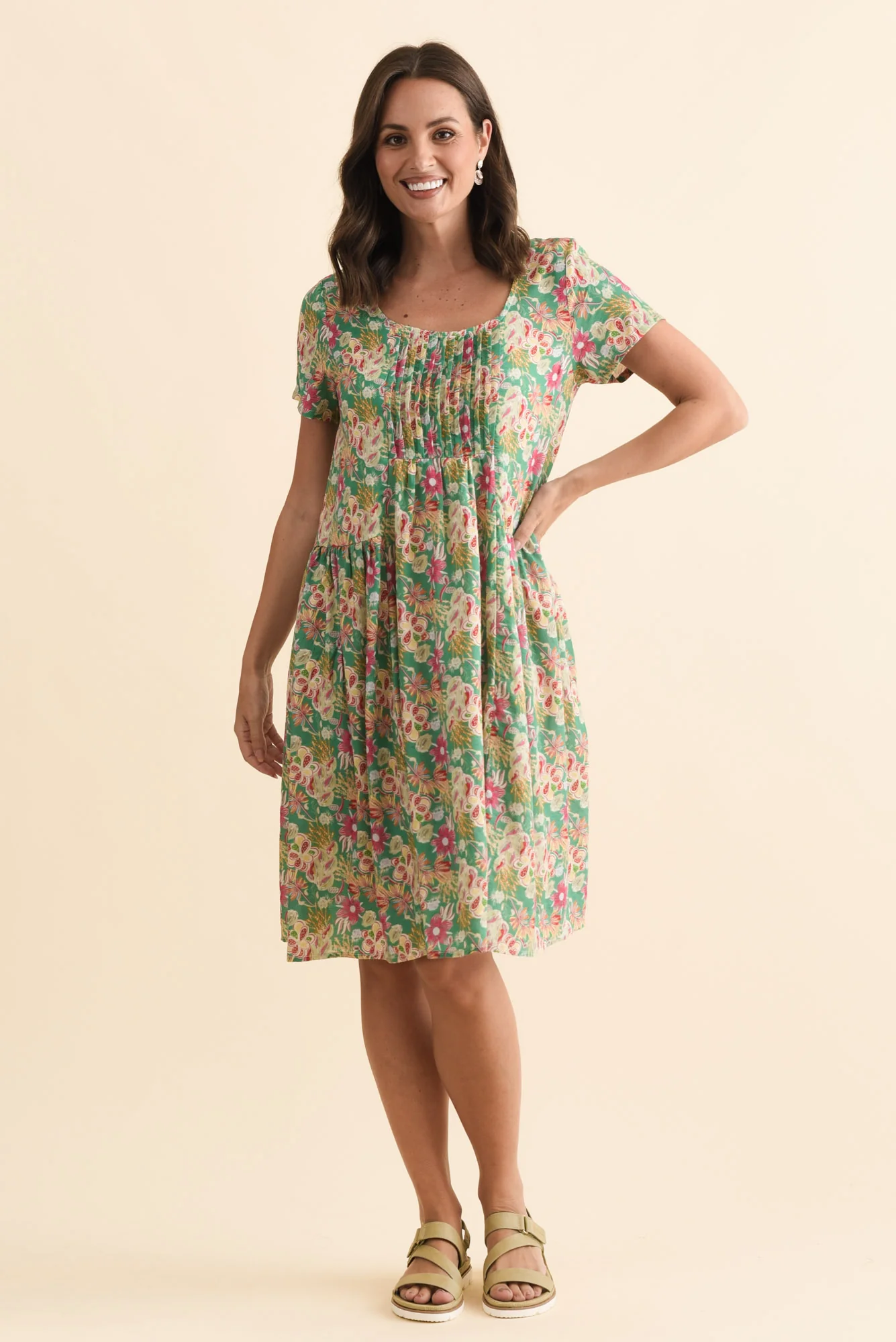 Hanoi Green Flower Cotton Blend Dress - Image 4