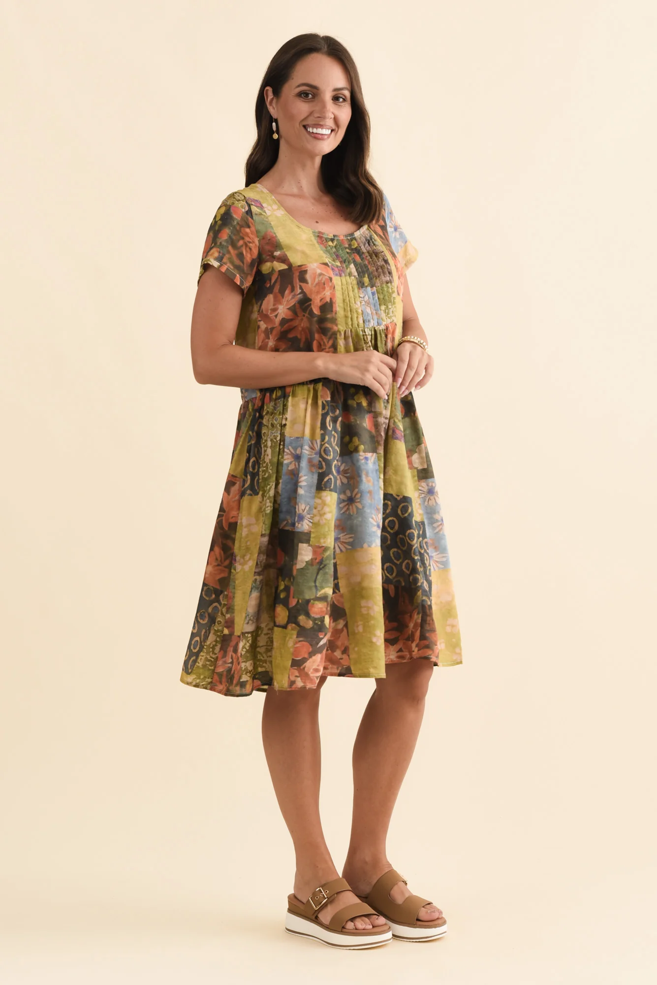 Hanoi Green Mosaic Cotton Blend Dress - Image 3