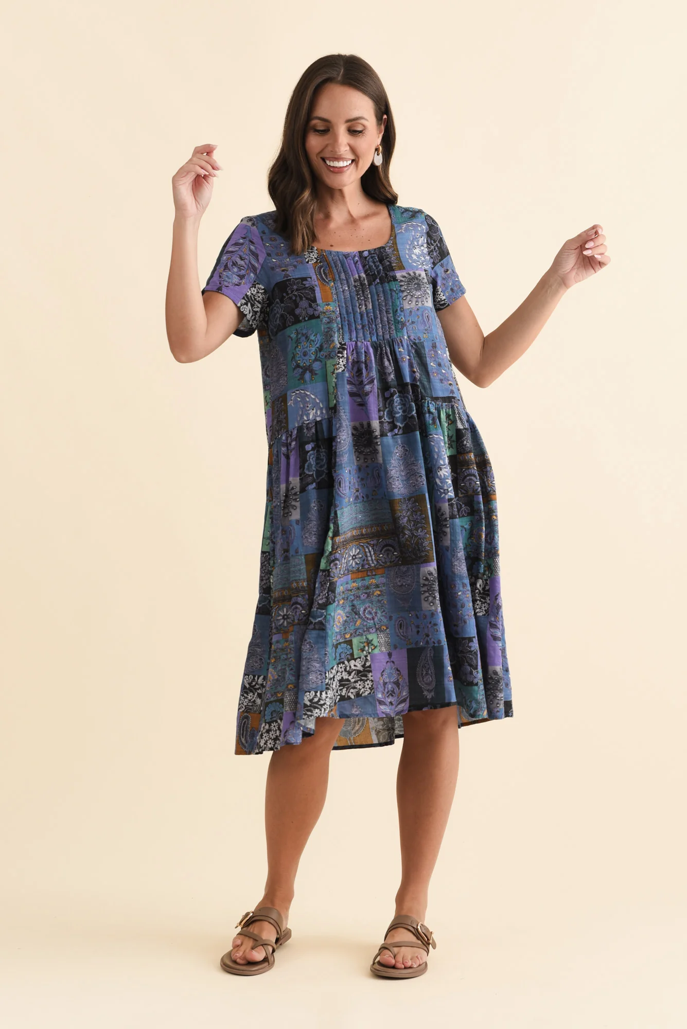 Hanoi Navy Mosaic Cotton Blend Dress - Image 6