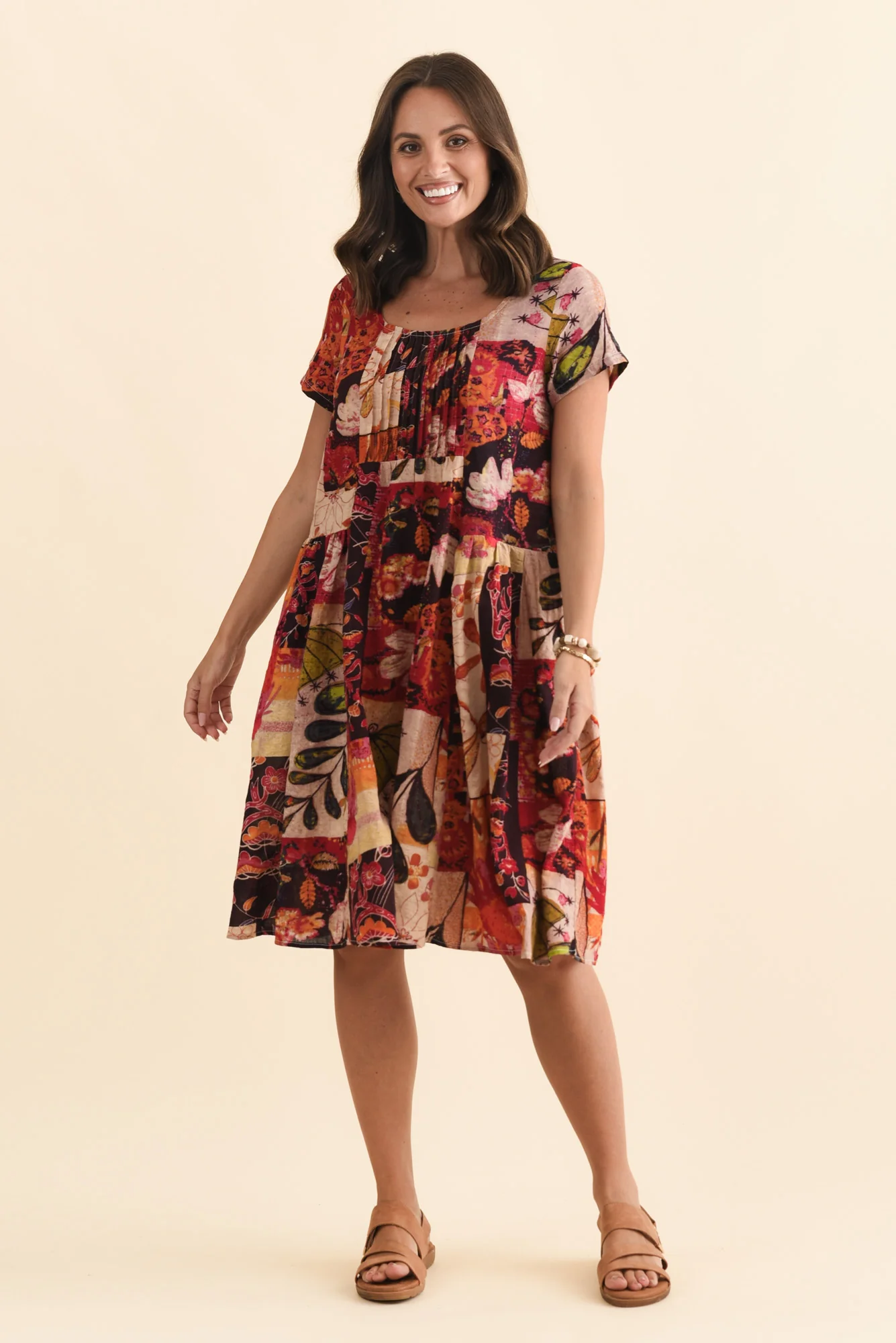 Hanoi Red Mosaic Cotton Blend Dress