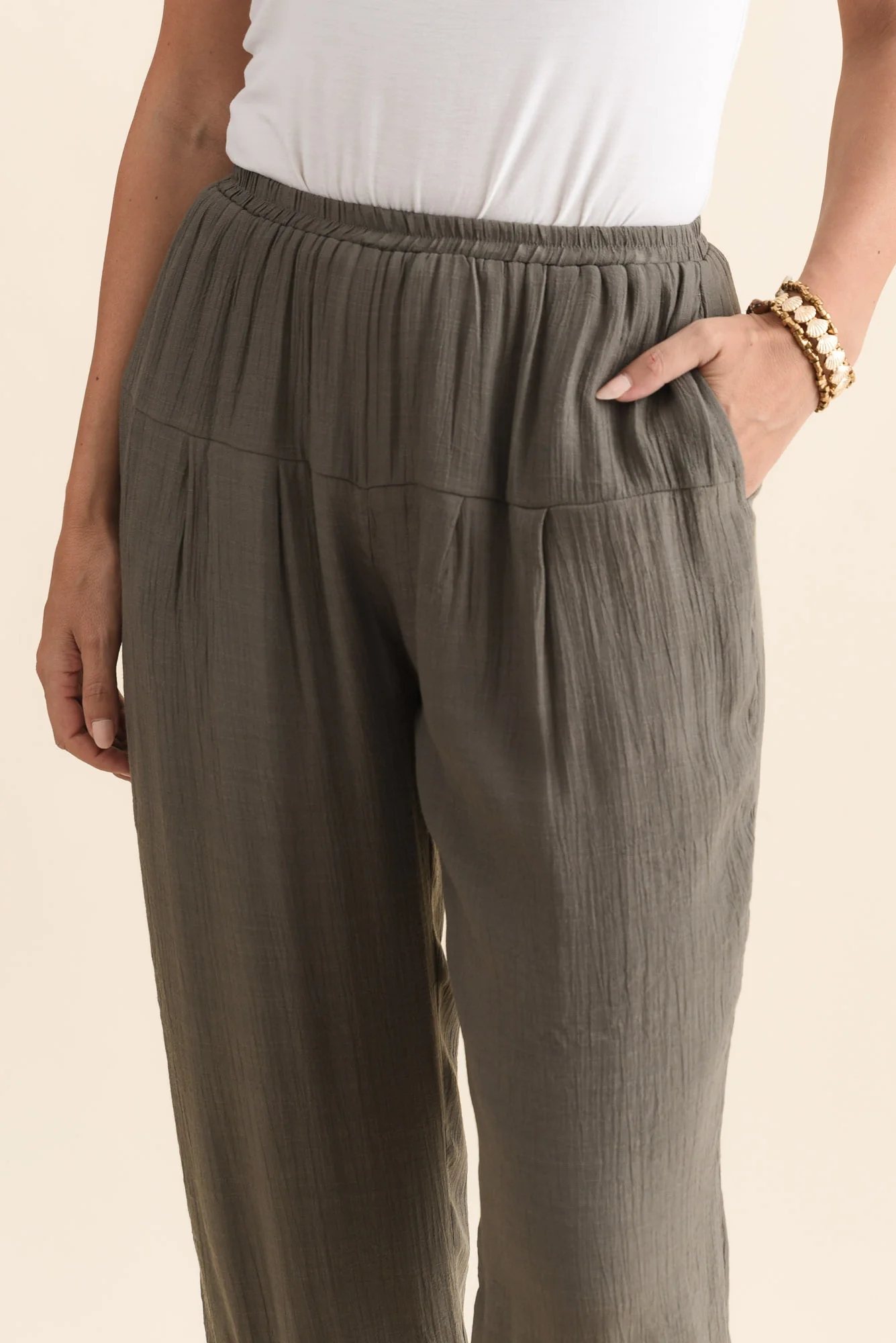 Harden Khaki Cotton Blend Pants - Image 5
