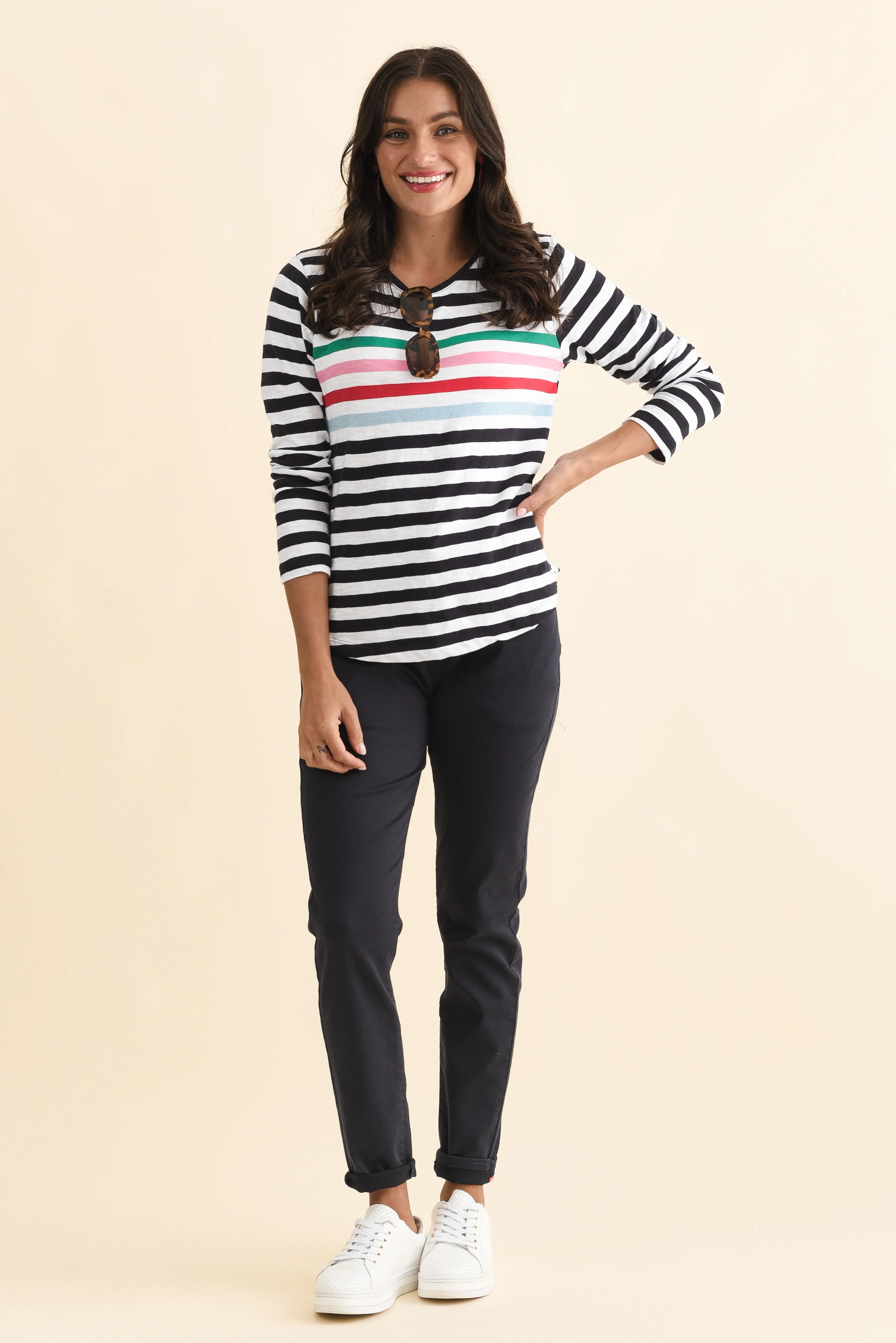 Harmony Navy Stripe Cotton Long Sleeve Tee - Image 2