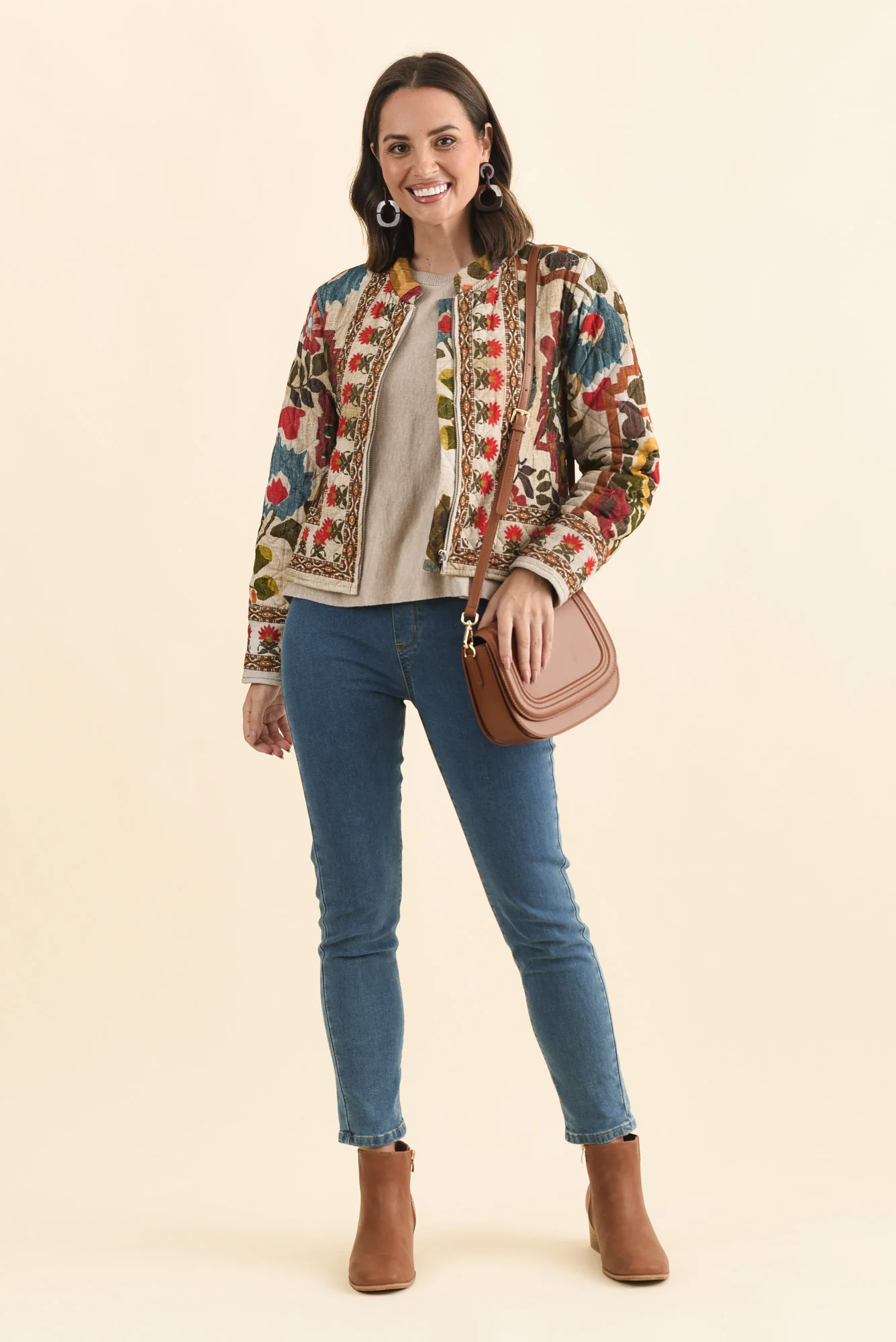 Harmony Taupe Abstract Quilted Cotton Jacket - Image 2