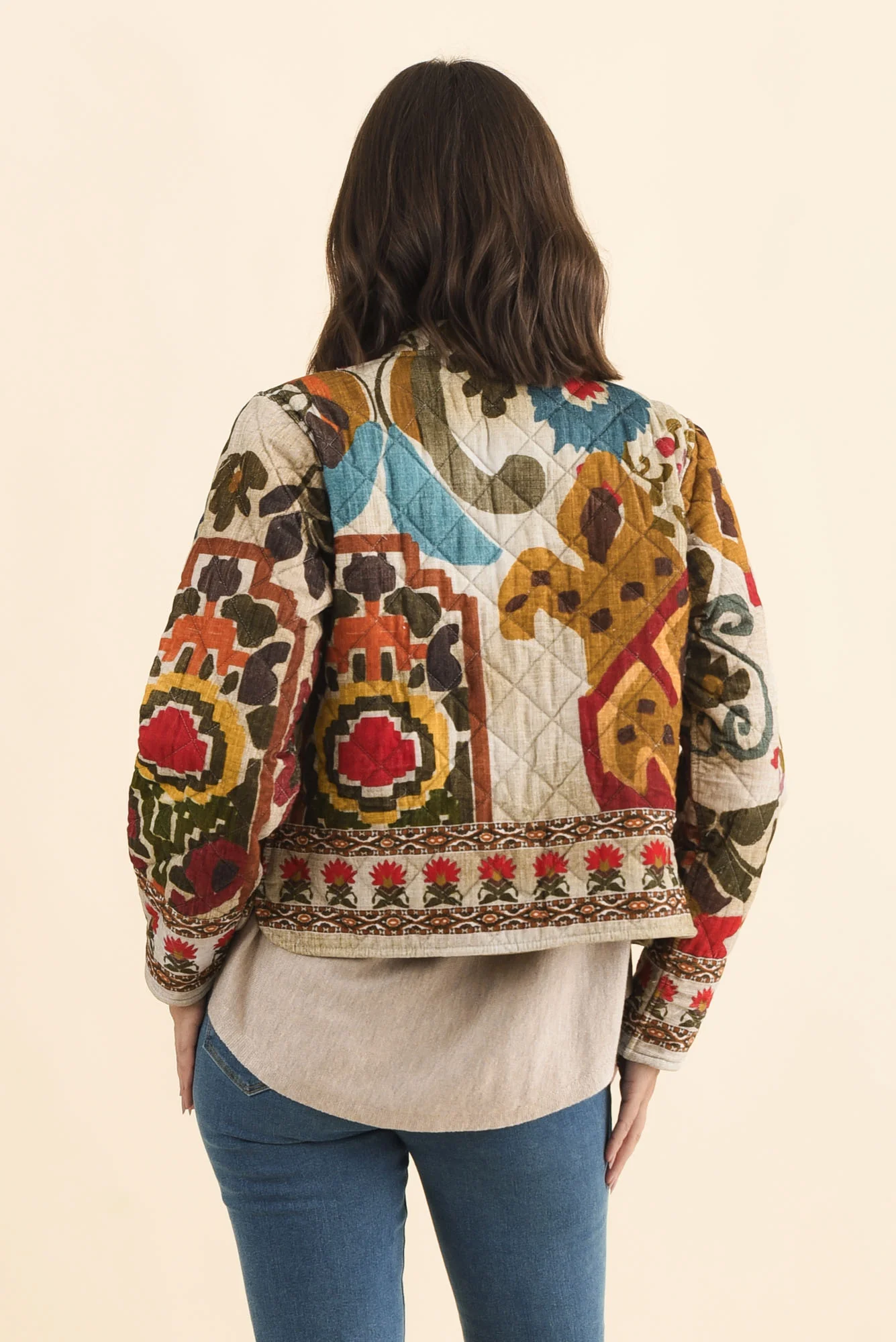 Harmony Taupe Abstract Quilted Cotton Jacket - Image 4
