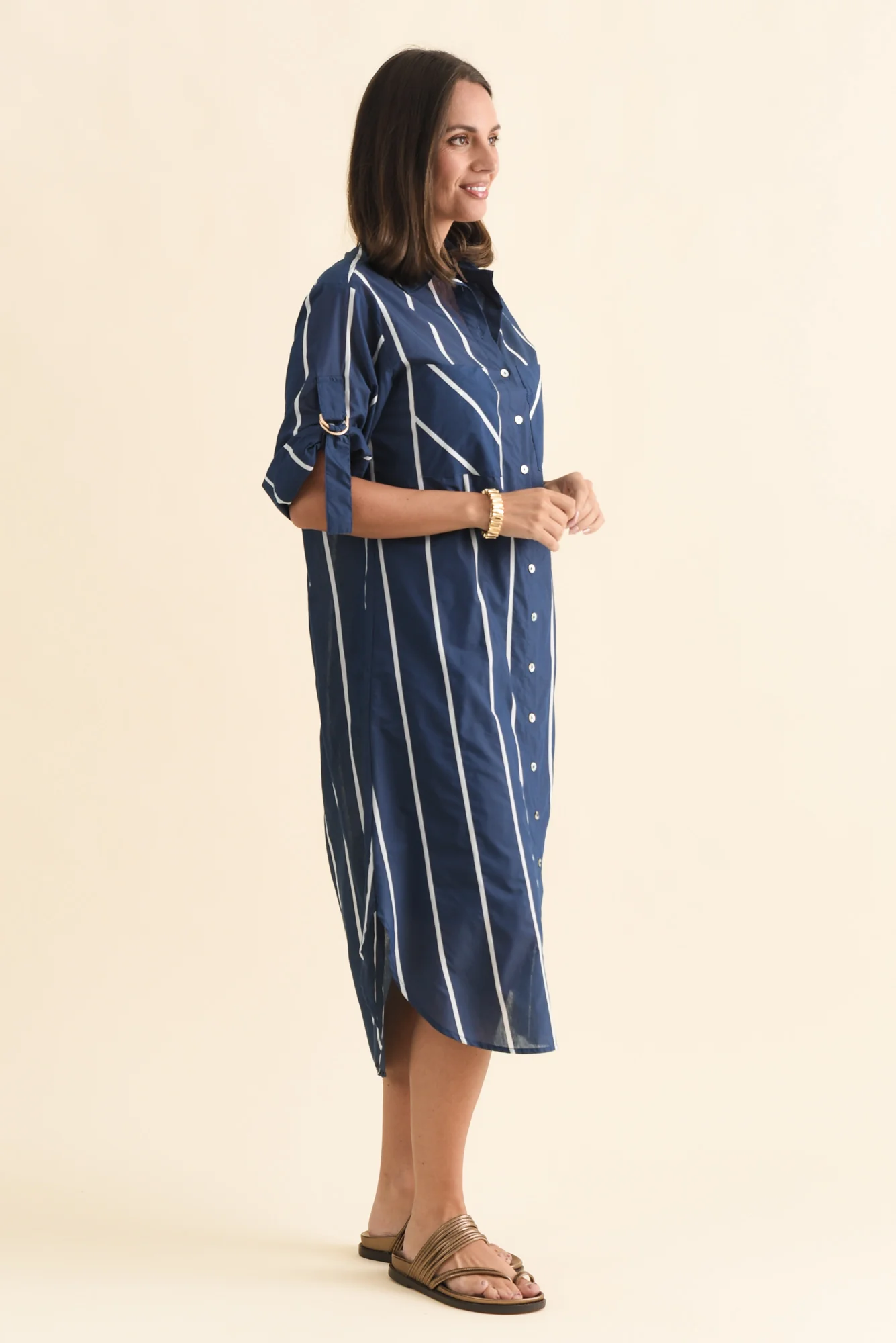 Hayman Navy Stripe Shirt Dress - Image 3