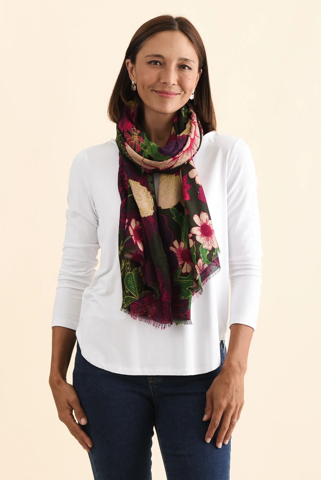 Hazlett Dark Green Floral Scarf