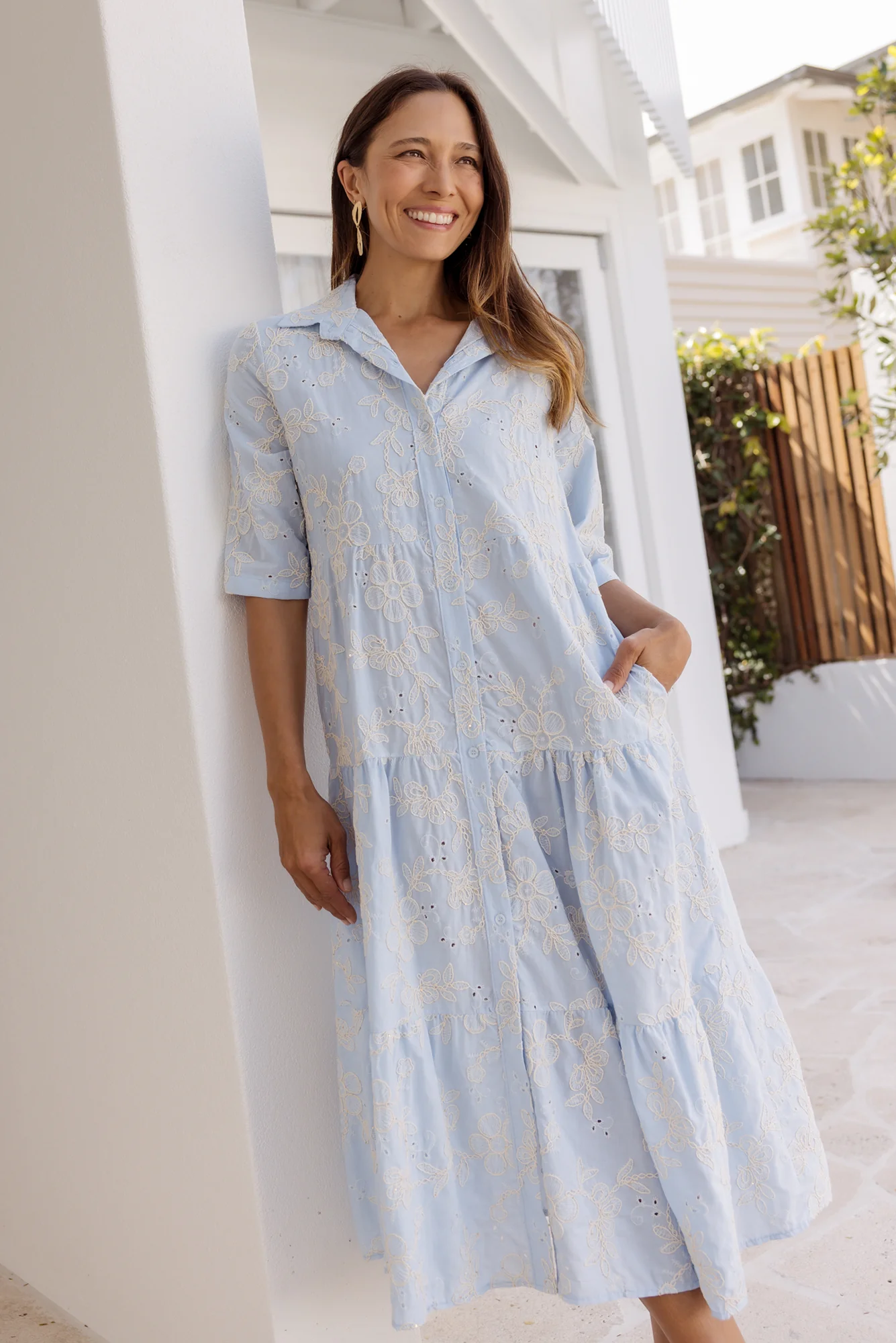 Heidi Blue Floral Embroidered Cotton Dress