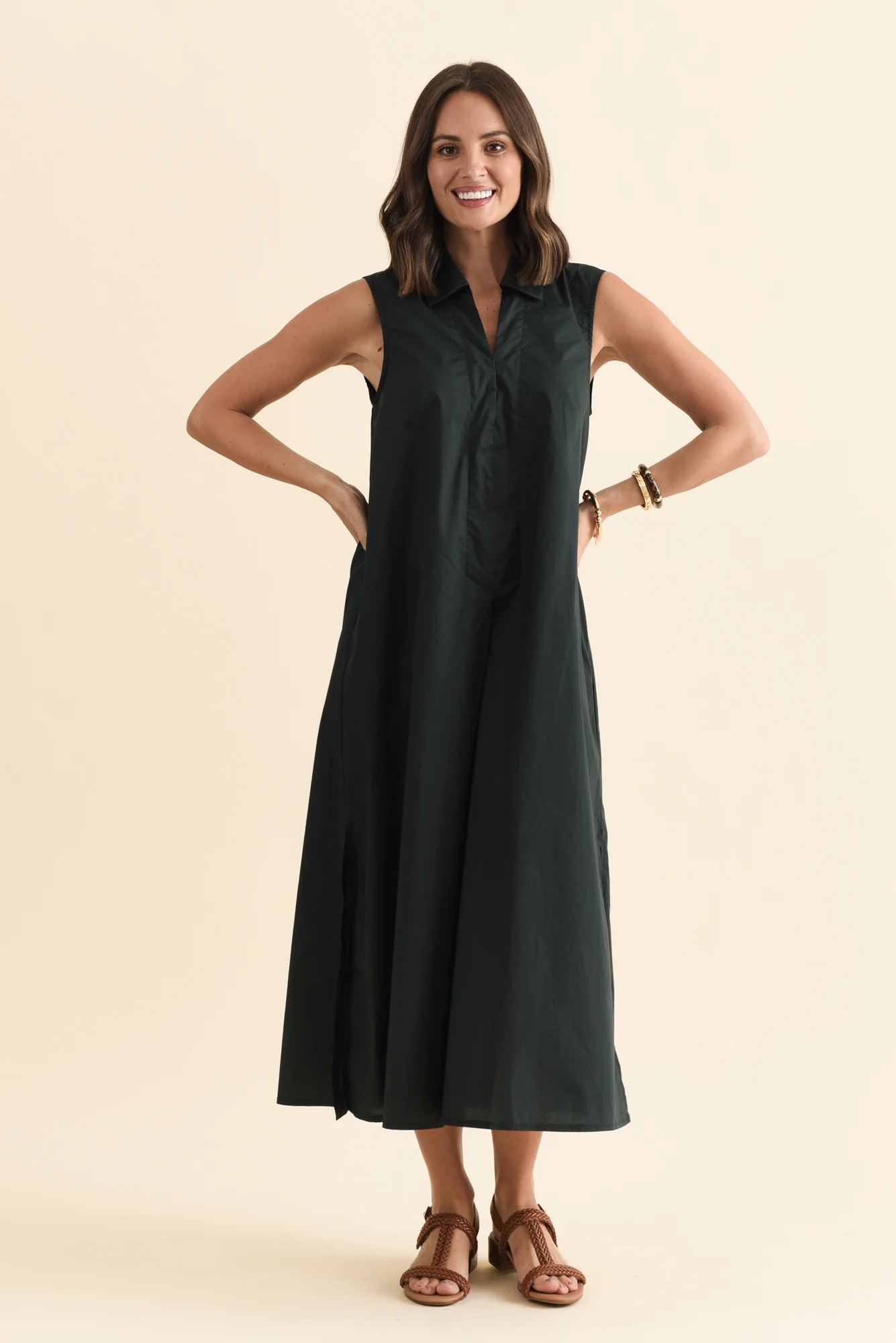 Helena Charcoal Cotton Sleeveless Dress