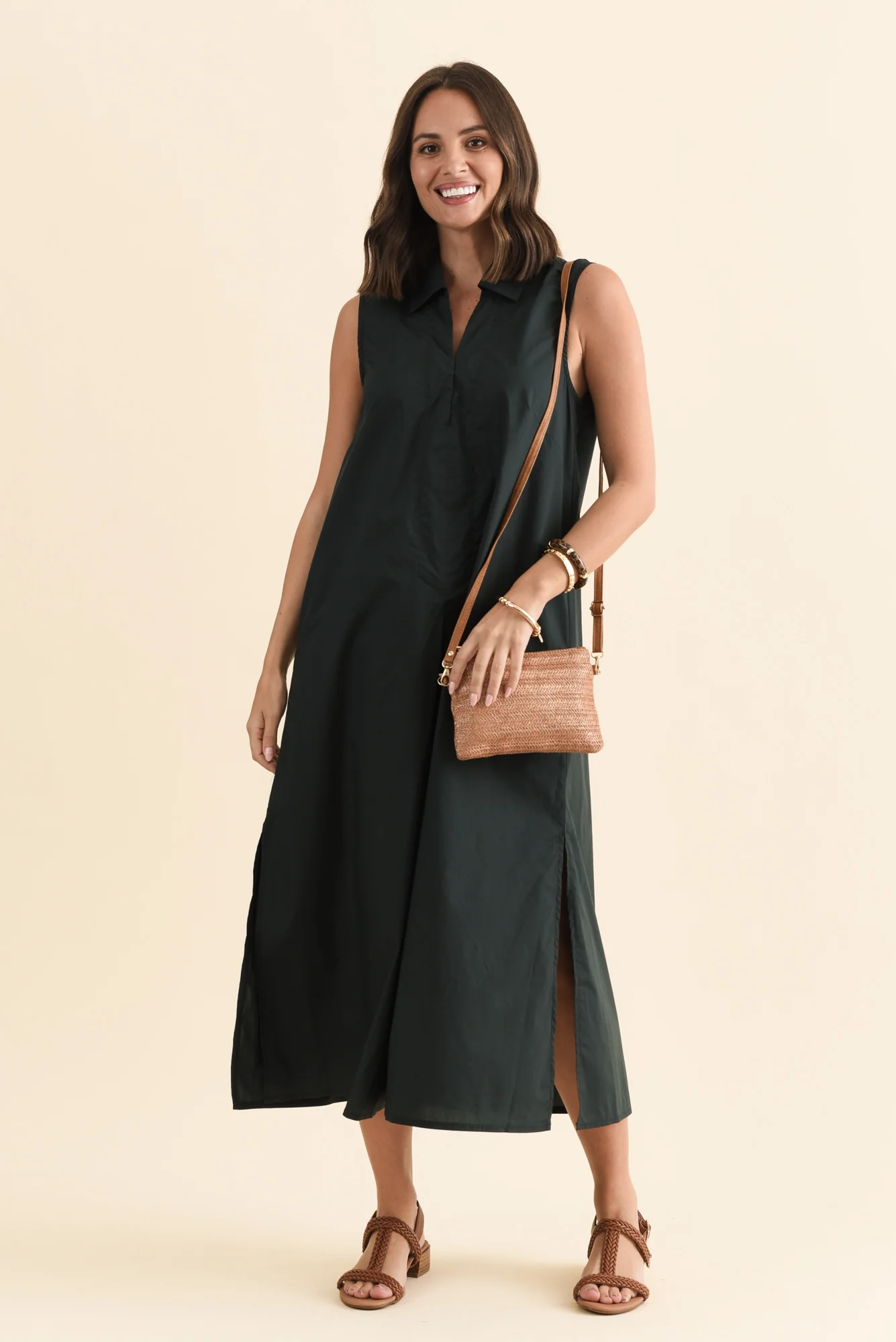 Helena Charcoal Cotton Sleeveless Dress - Image 2