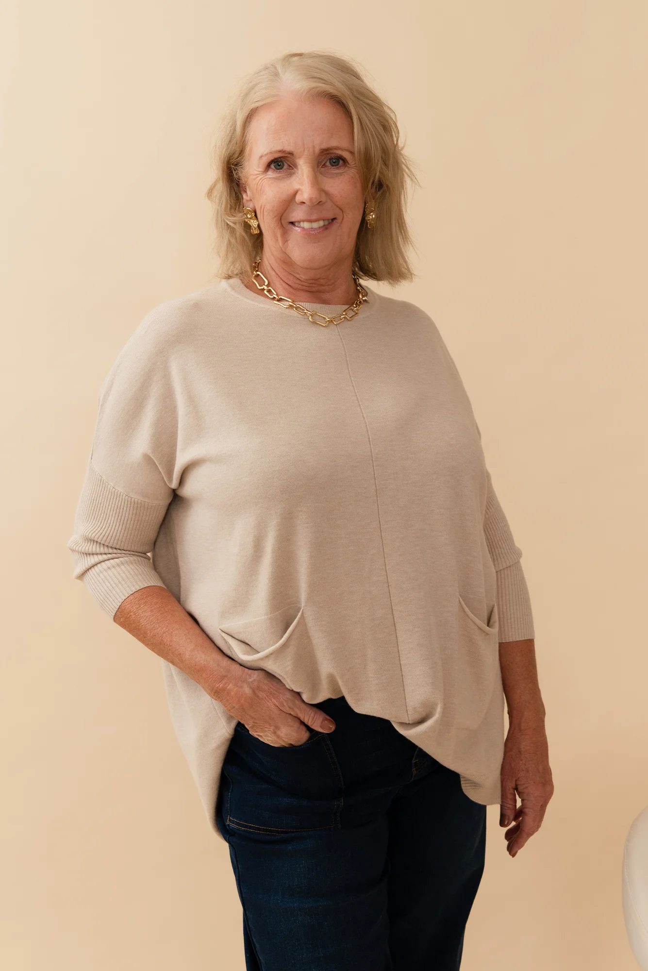 Helsinki Beige Knit Pocket Jumper - Image 16