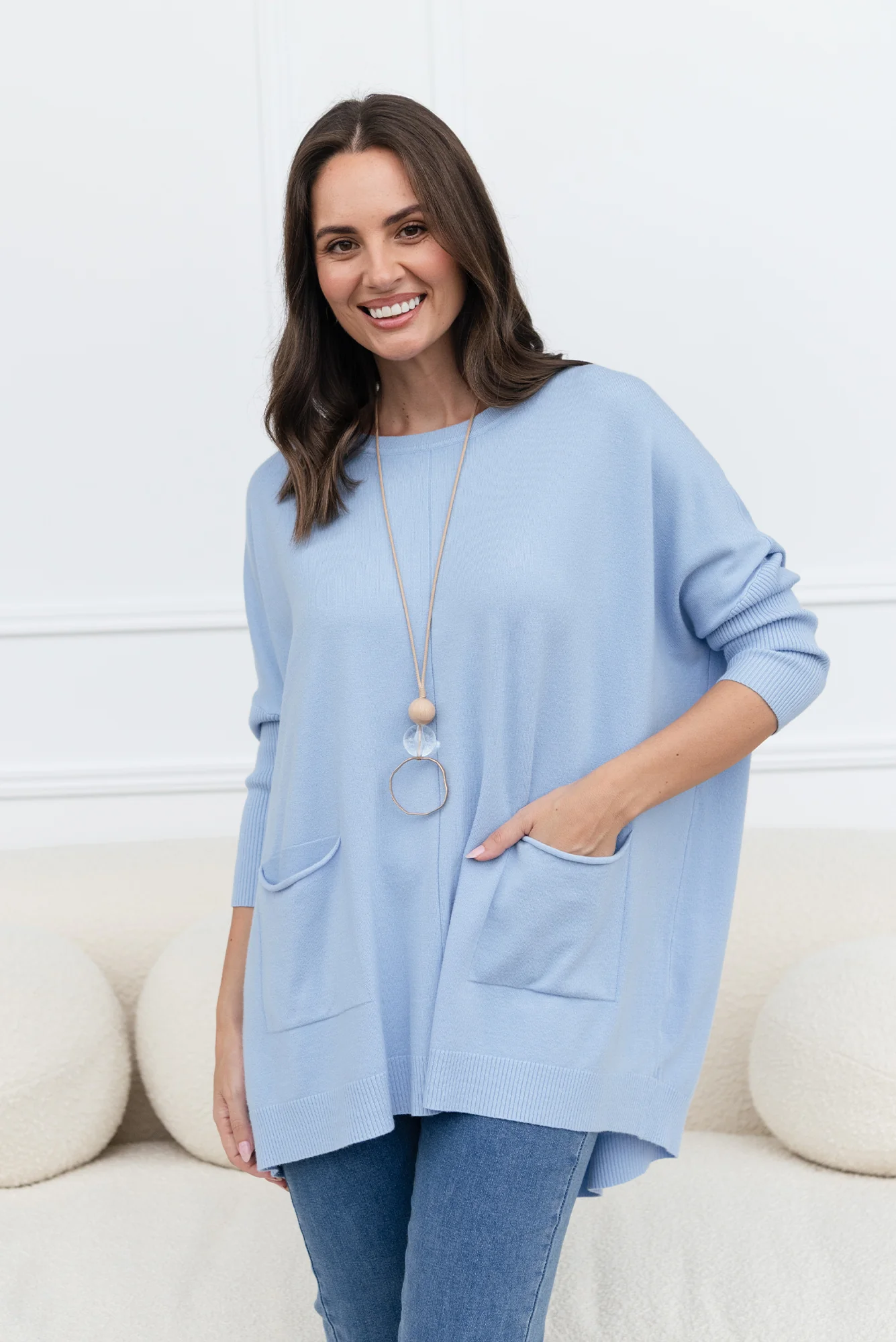 Helsinki Blue Knit Pocket Jumper