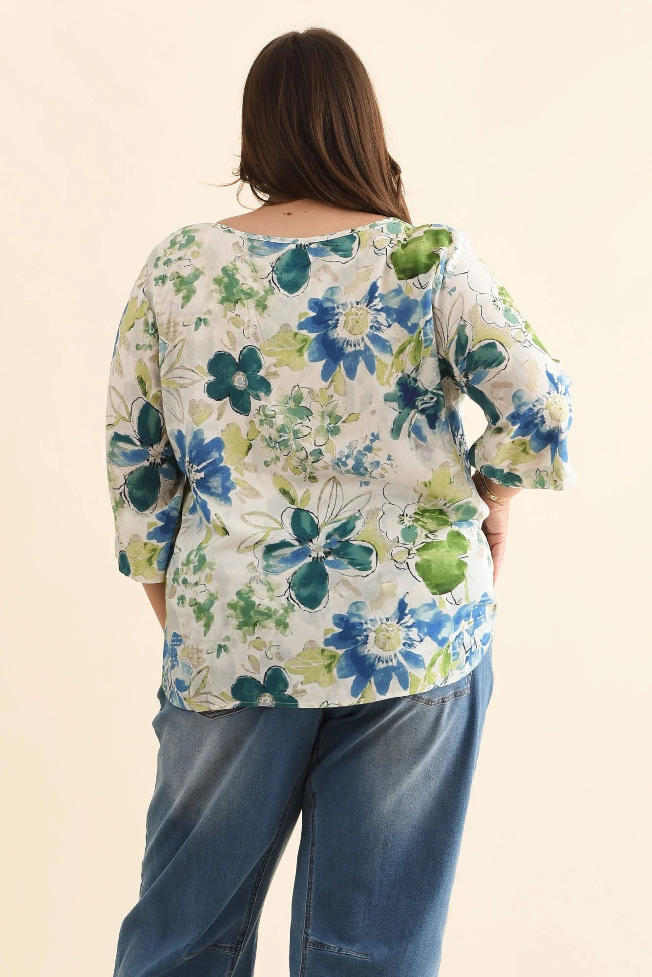 Hepburn Green Floral Linen Blend Top - Image 11