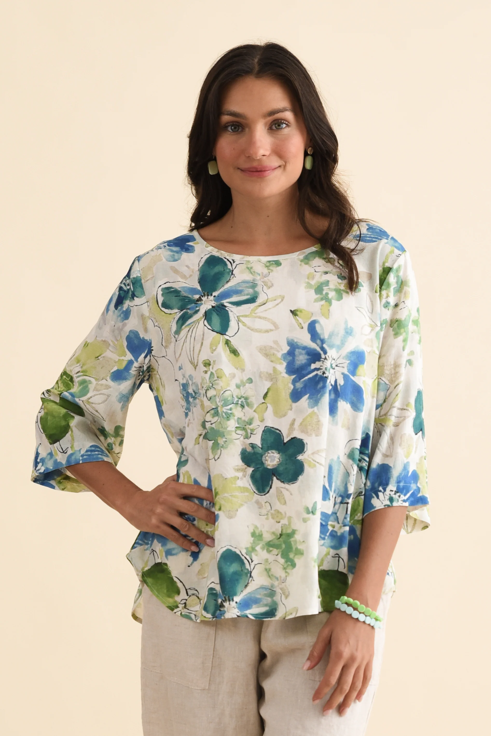 Hepburn Green Floral Linen Blend Top - Image 2