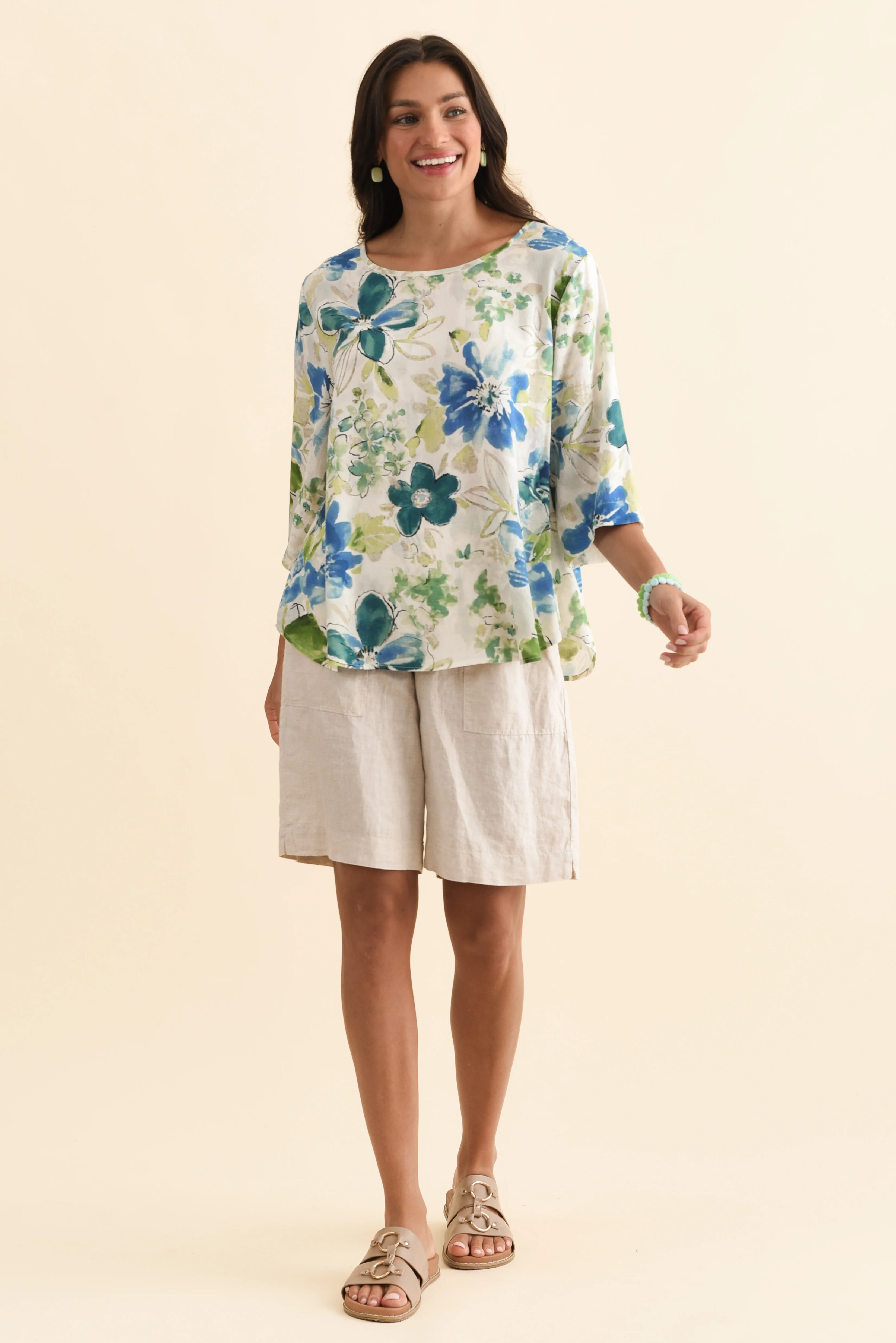 Hepburn Green Floral Linen Blend Top - Image 3