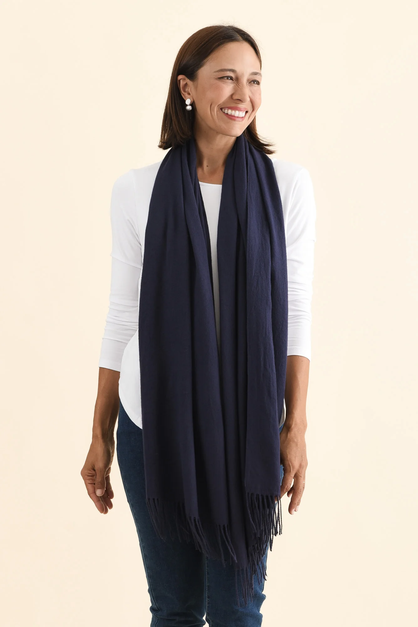Heta Navy Cotton Pashmina Scarf - Image 2
