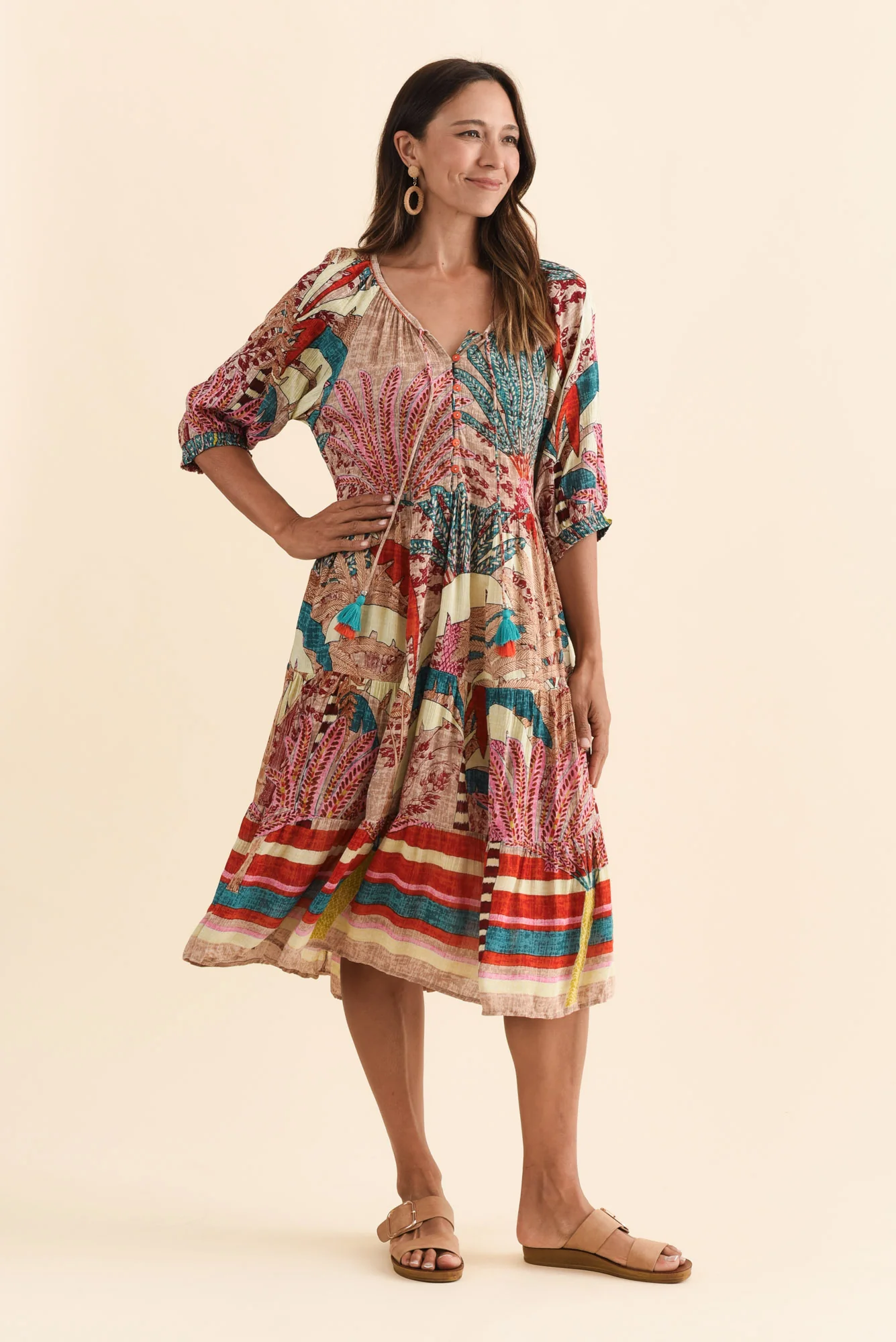 Hilaria Red Tropical Sleeved Dress - Image 3