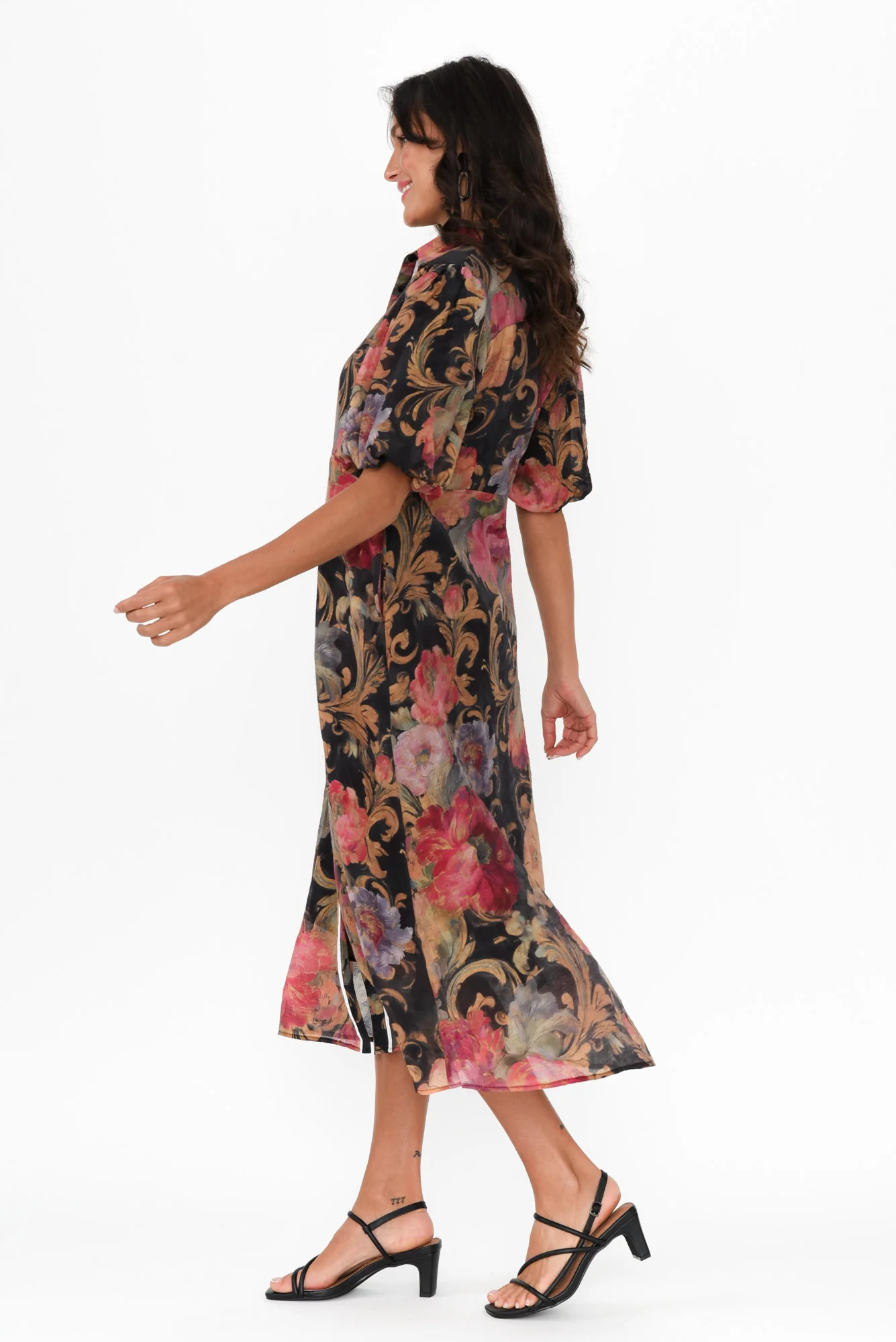 Hilma Black Floral Cotton Blend Tie Dress - Image 4
