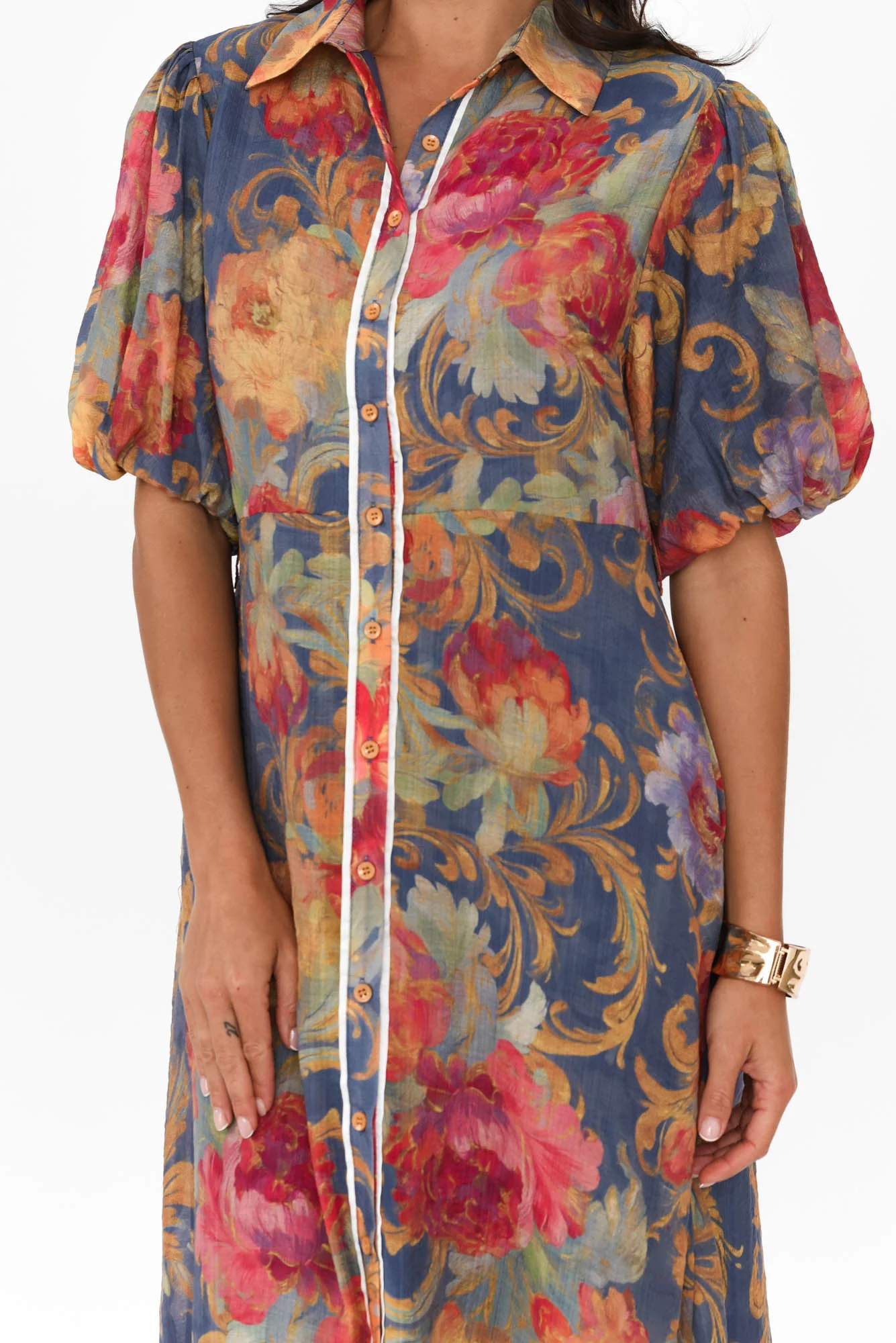 Hilma Blue Floral Cotton Blend Tie Dress - Image 5