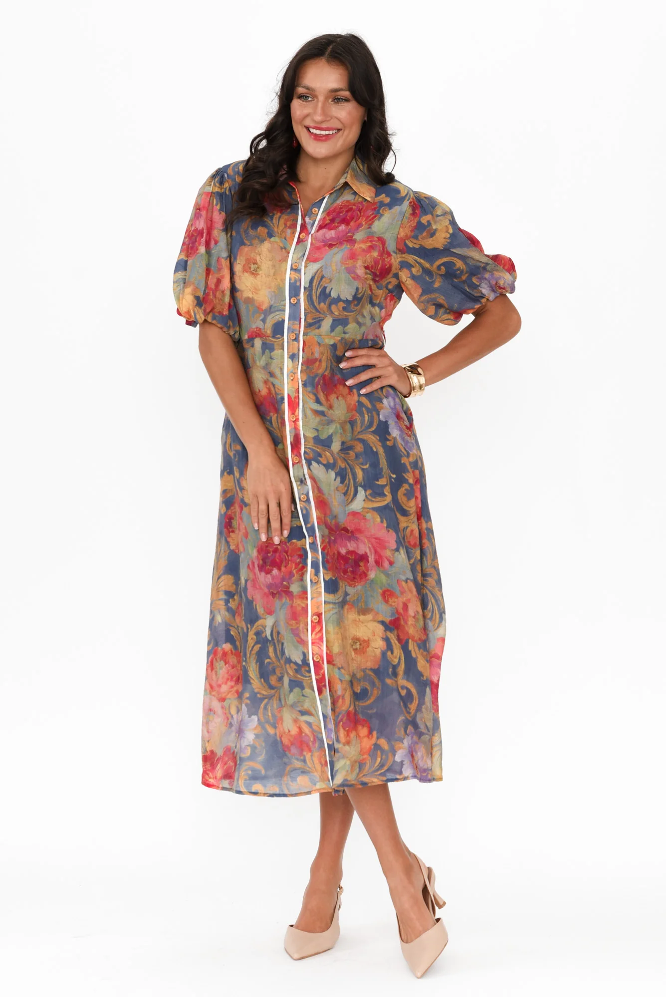 Hilma Blue Floral Cotton Blend Tie Dress - Image 6