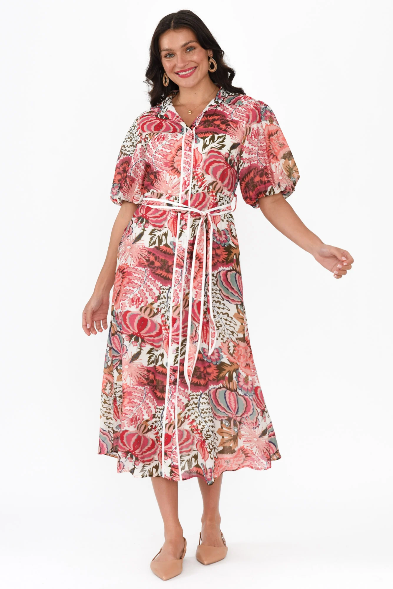Hilma Pink Floral Cotton Blend Tie Dress - Image 2
