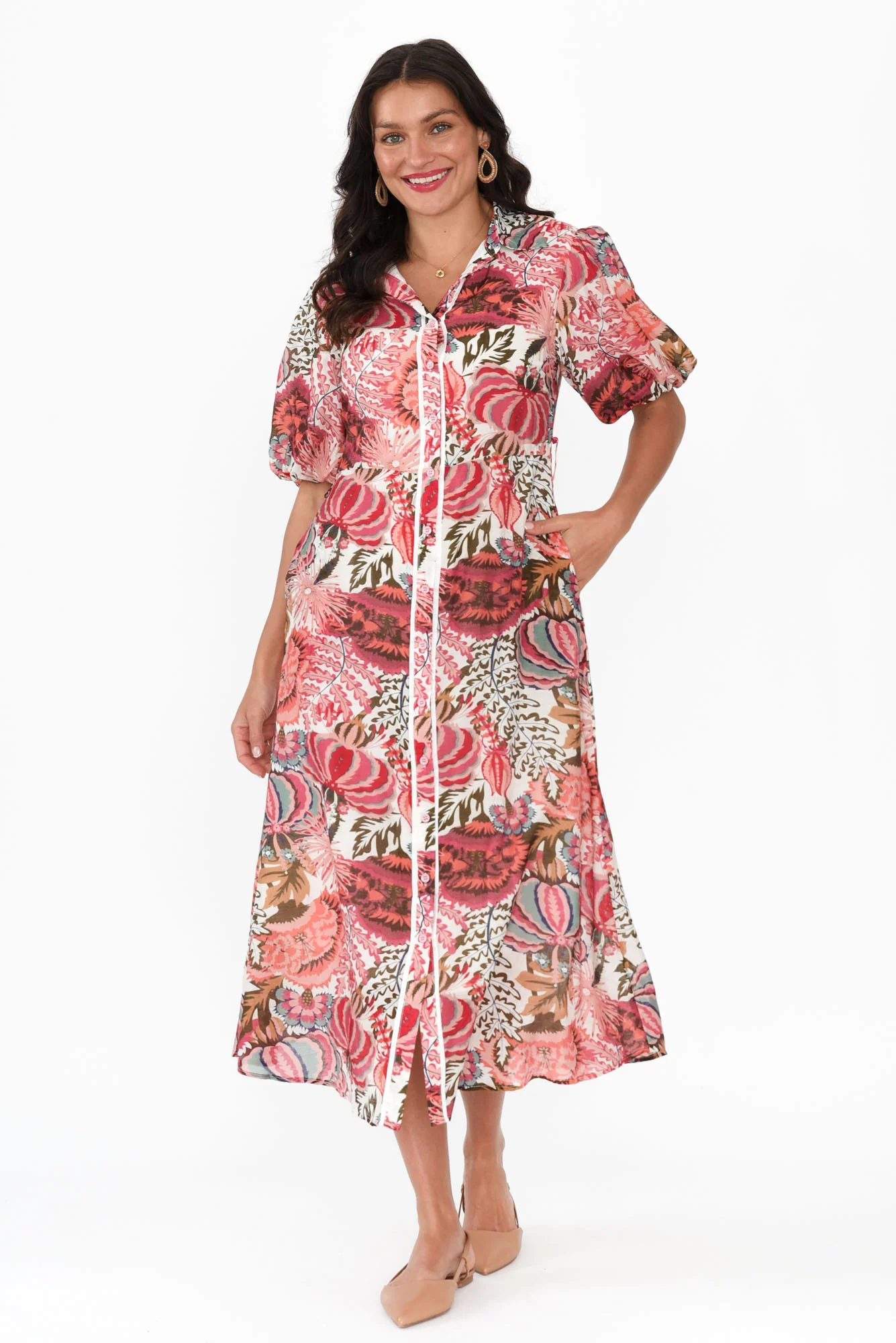 Hilma Pink Floral Cotton Blend Tie Dress - Image 3