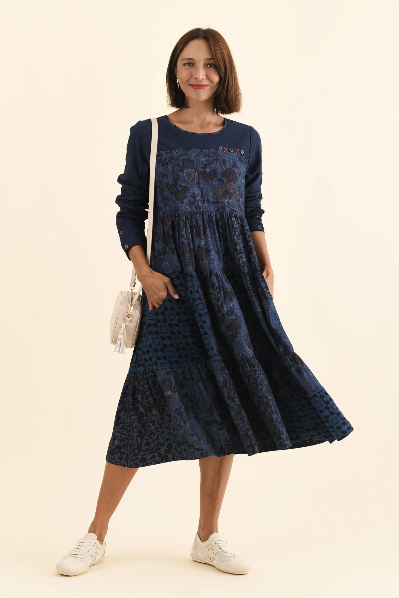 Horai Navy Patchwork Cotton Dress