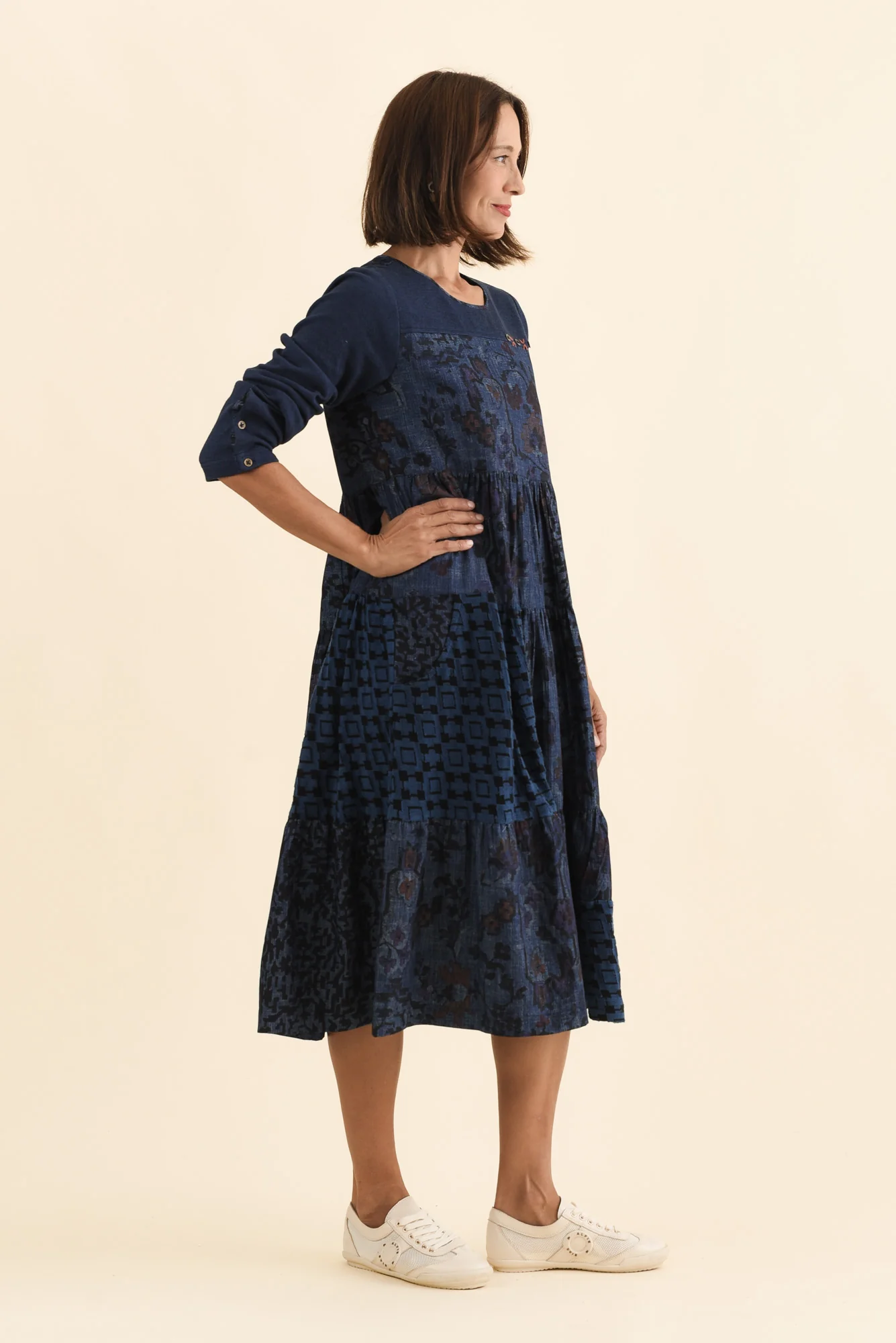 Horai Navy Patchwork Cotton Dress - Image 3